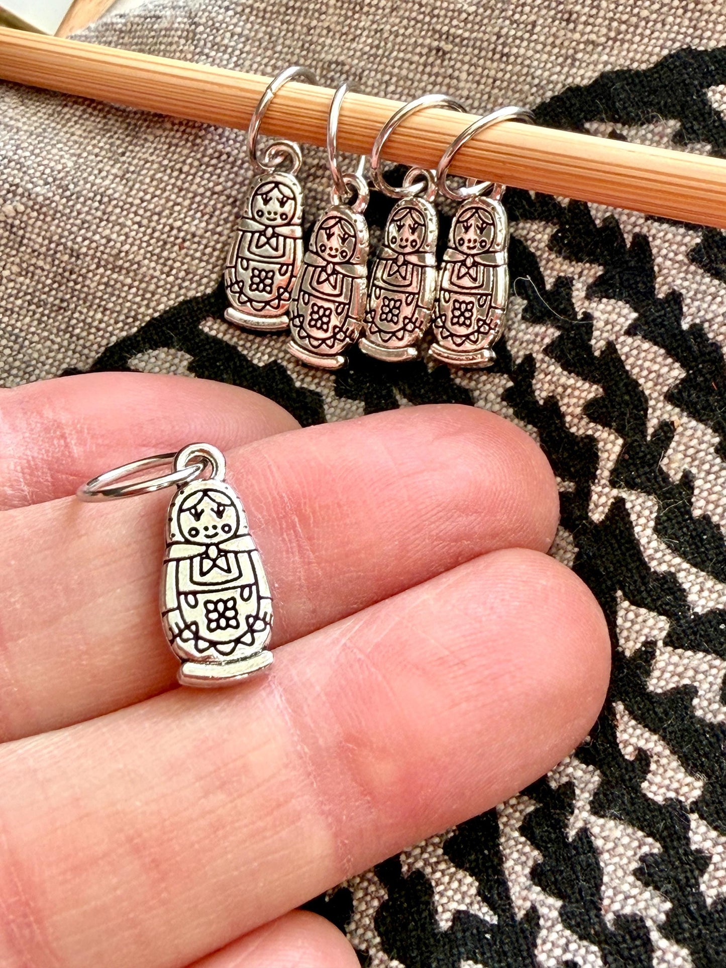 Silver Russian Nesting Doll Stitch Markers, Snag Free Knitting Notions, Yarn Jewelry