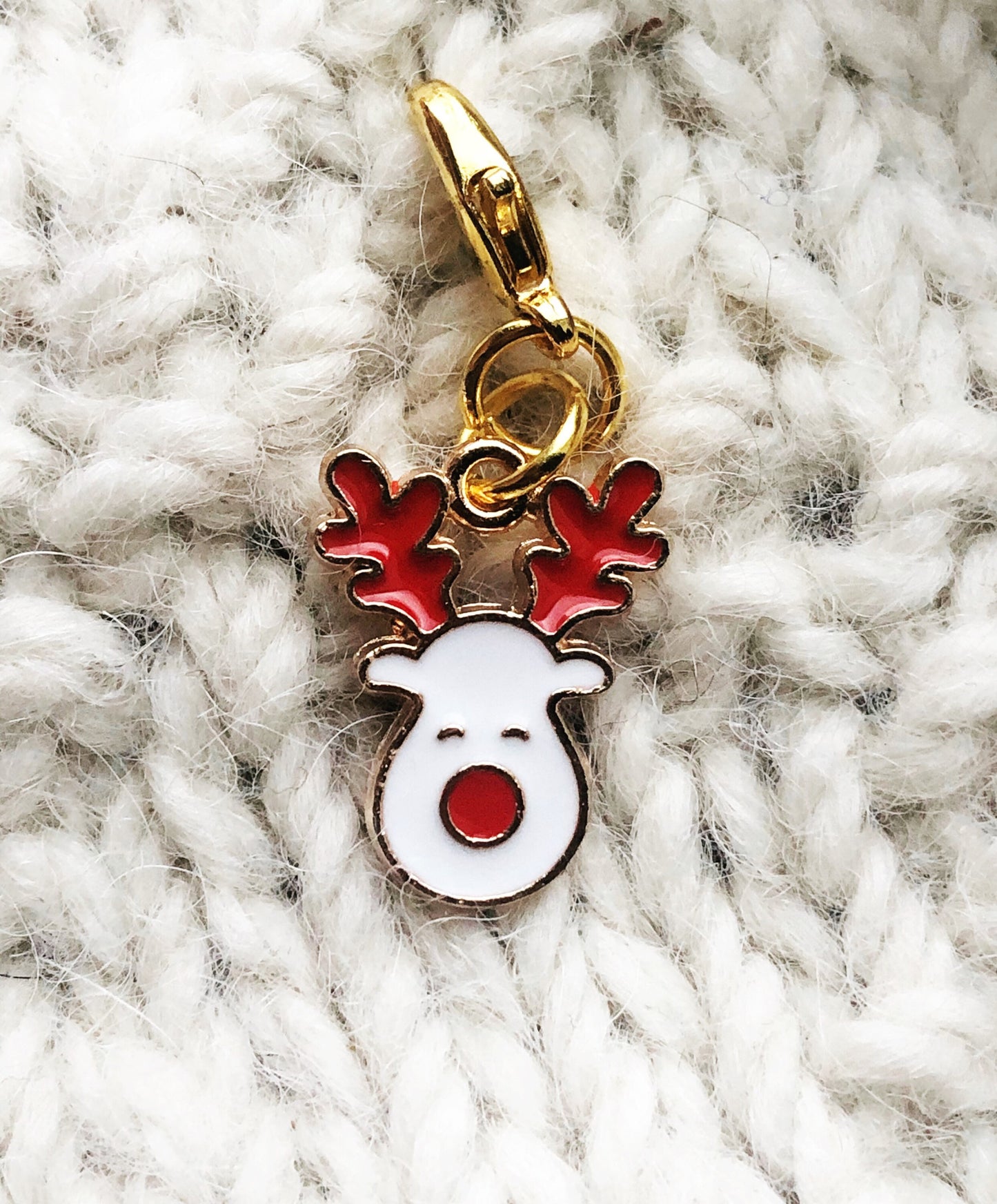 Reindeer Charm with Lobster Clasp, Christmas Knitting Crochet Project Keeper
