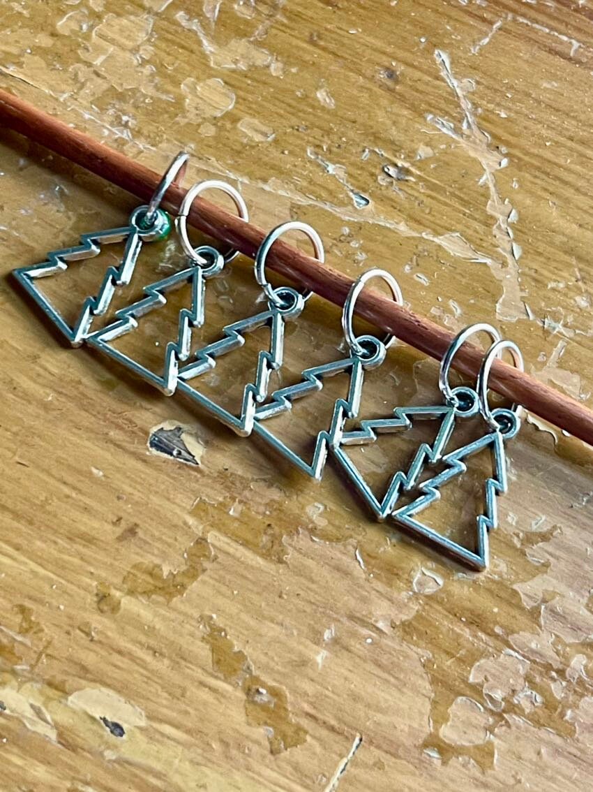 Silver Christmas Tree Knitting Stitch Markers, Set of 6