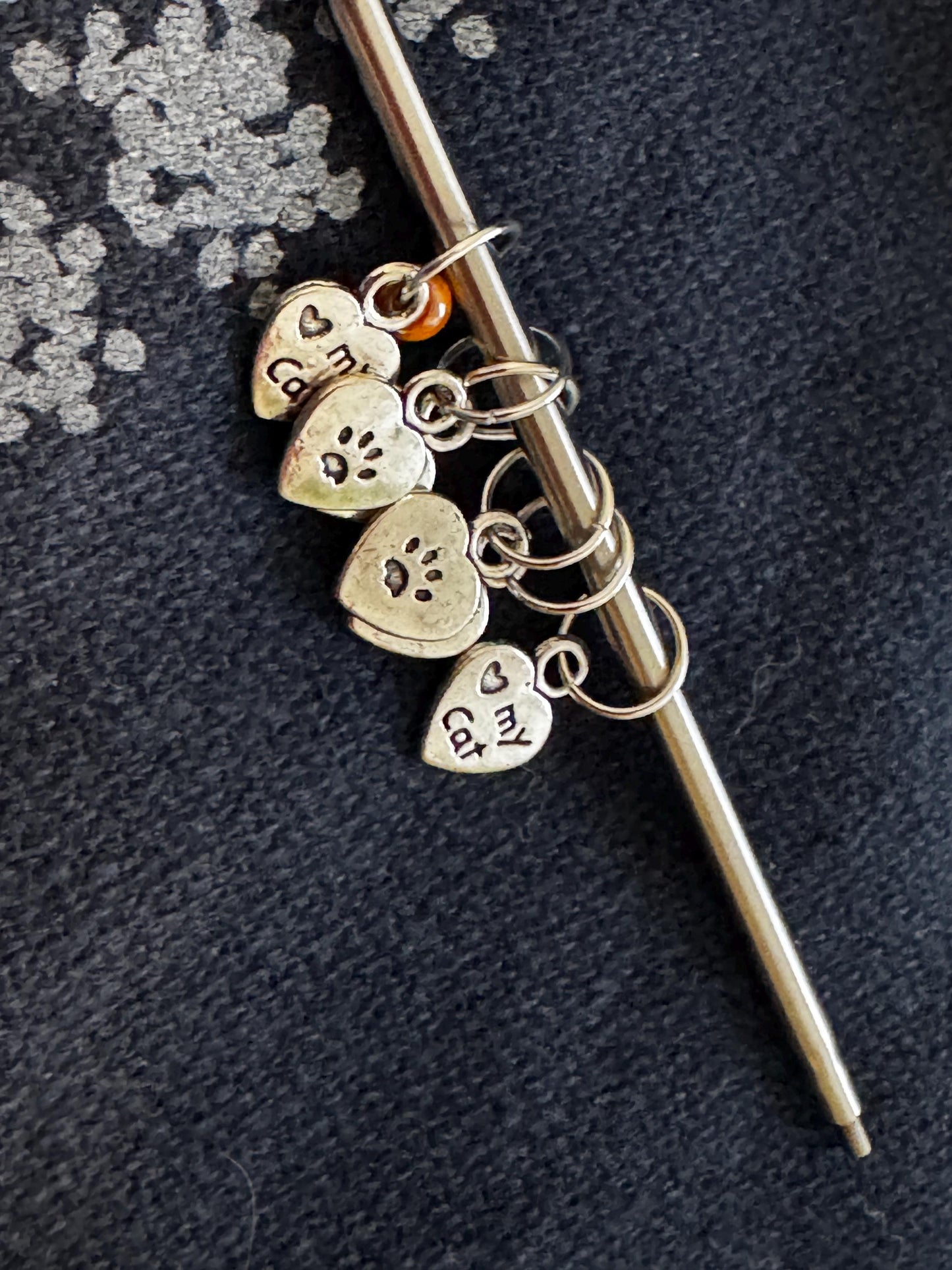 Cat Stitch Markers, Paw & I Love My Cat, Snag Free Knitting Accessories