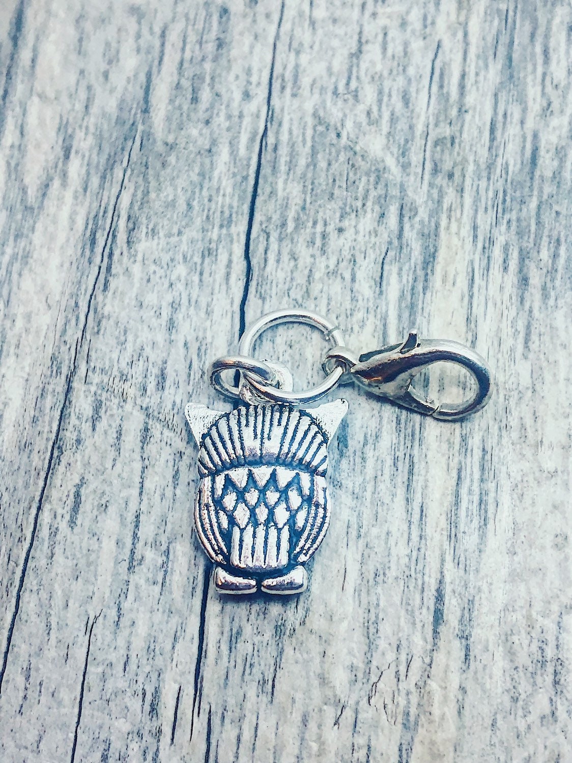 Silver Owl Progress Marker on Clasp, Knitting Crochet Accessory