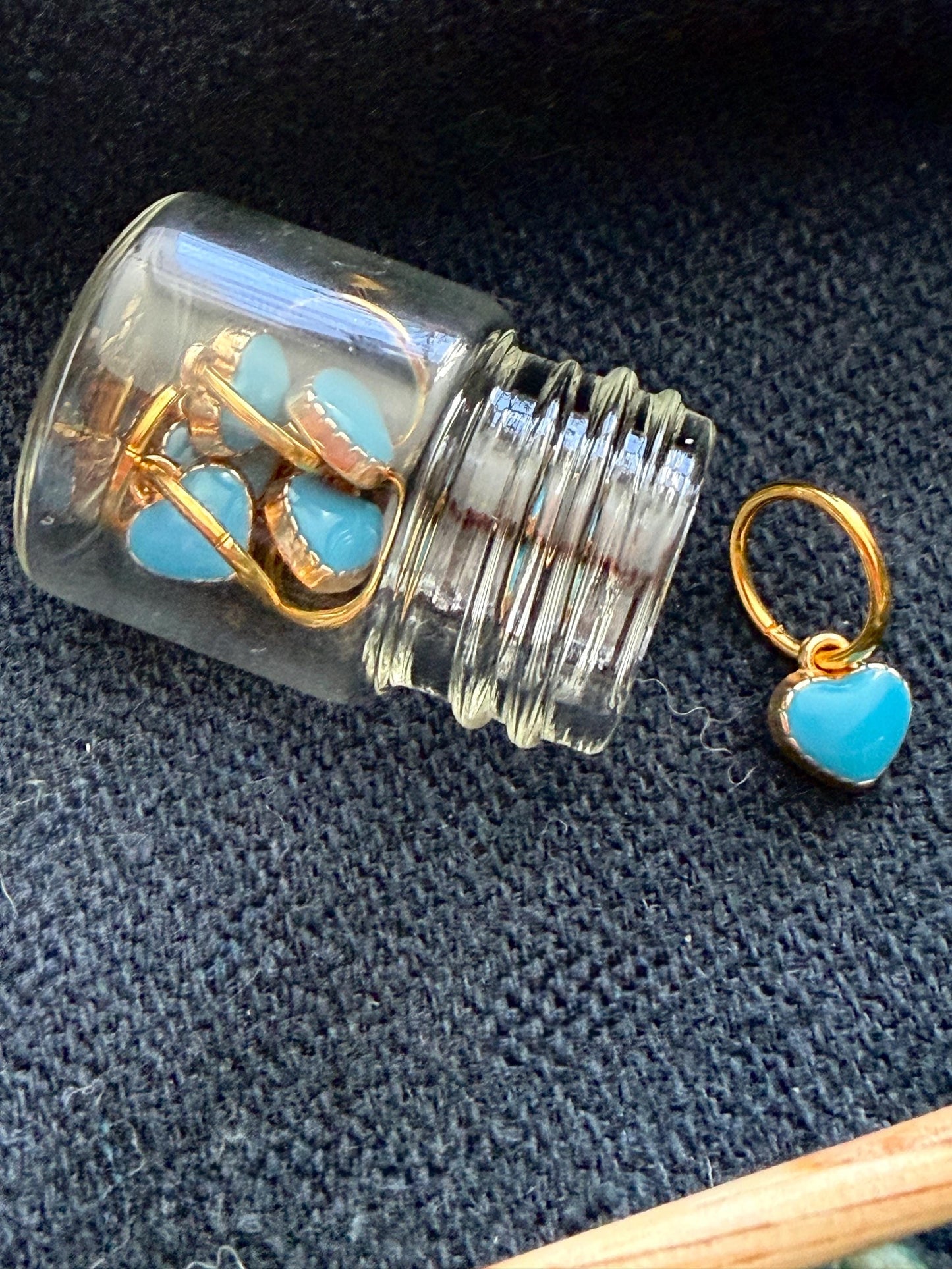 Blue Heart Stitch Markers, Snag Free Knitting Accessories, Set of 6