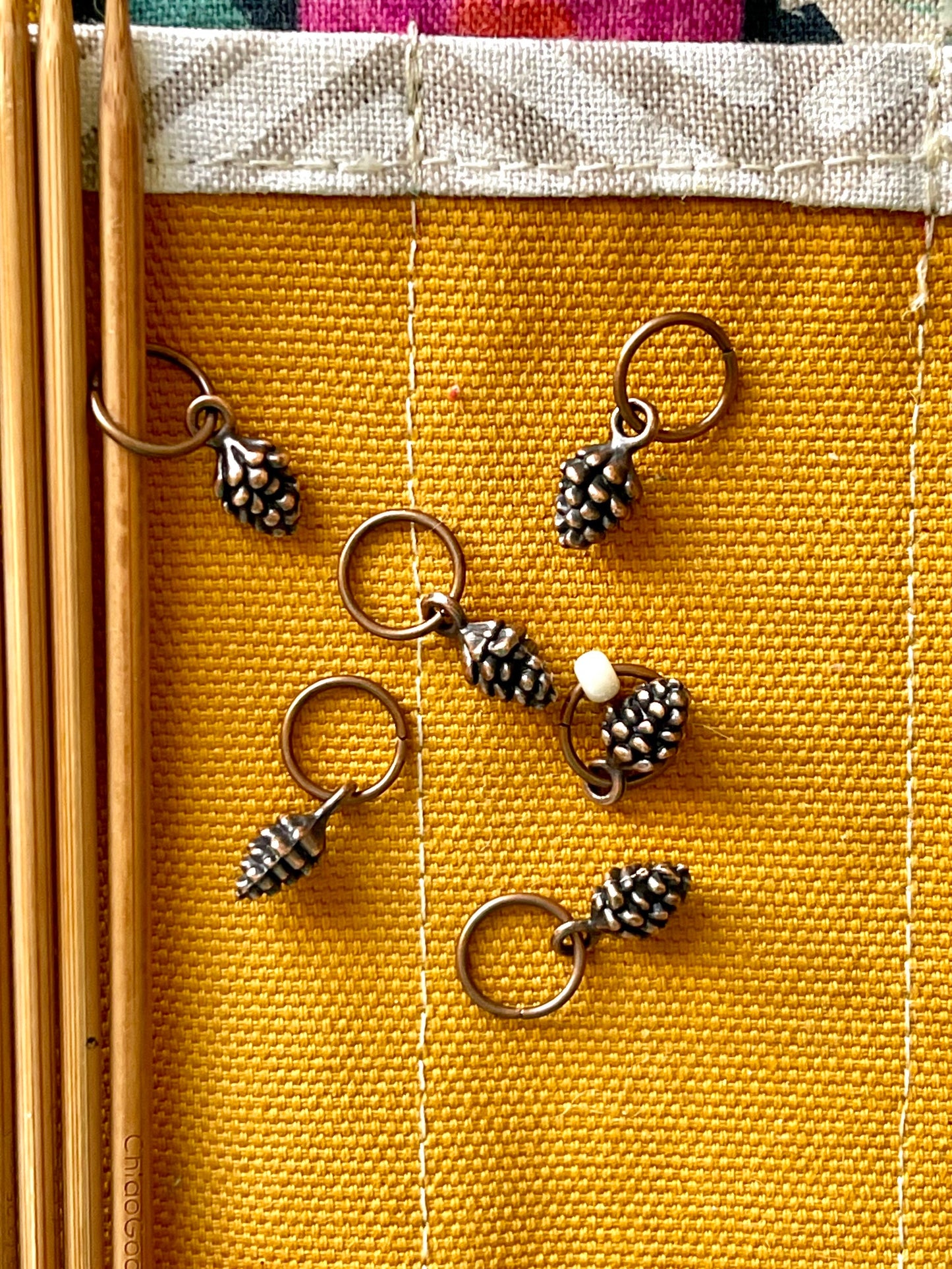 Antique Copper Pine Cone Stitch Markers, Knitting Accessories (Set of 6)
