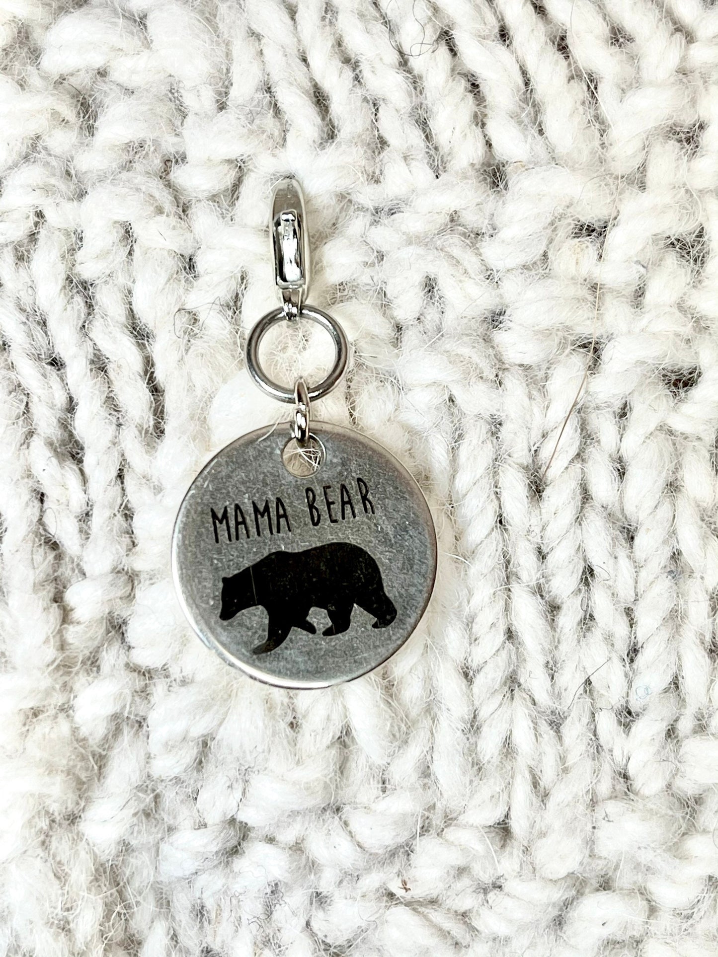 Mama Bear Charm Zipper Pull, Knitting Project Keeper