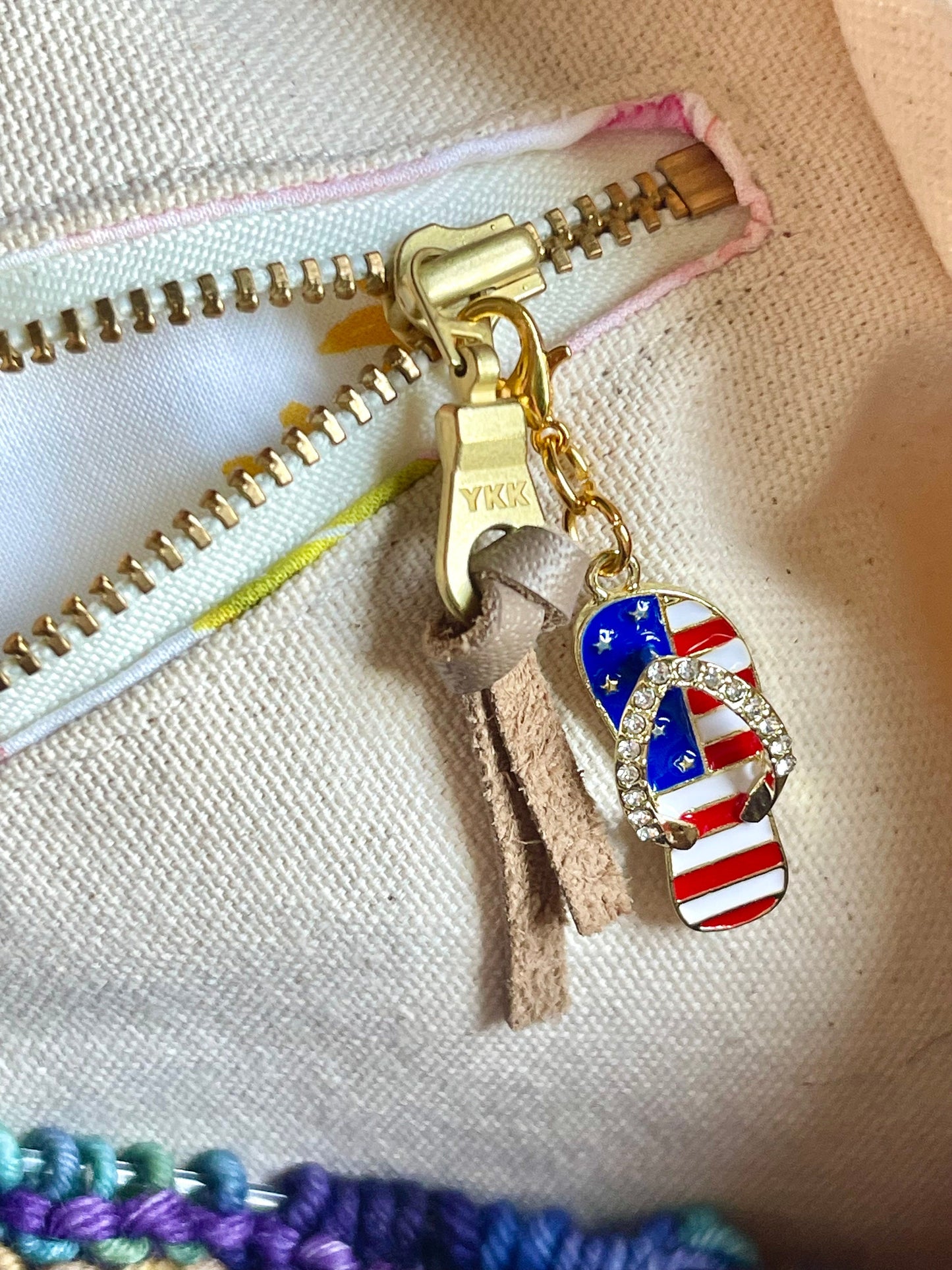 American Flag Flip Flop Charm, Progress Keeper, Zipper Pull