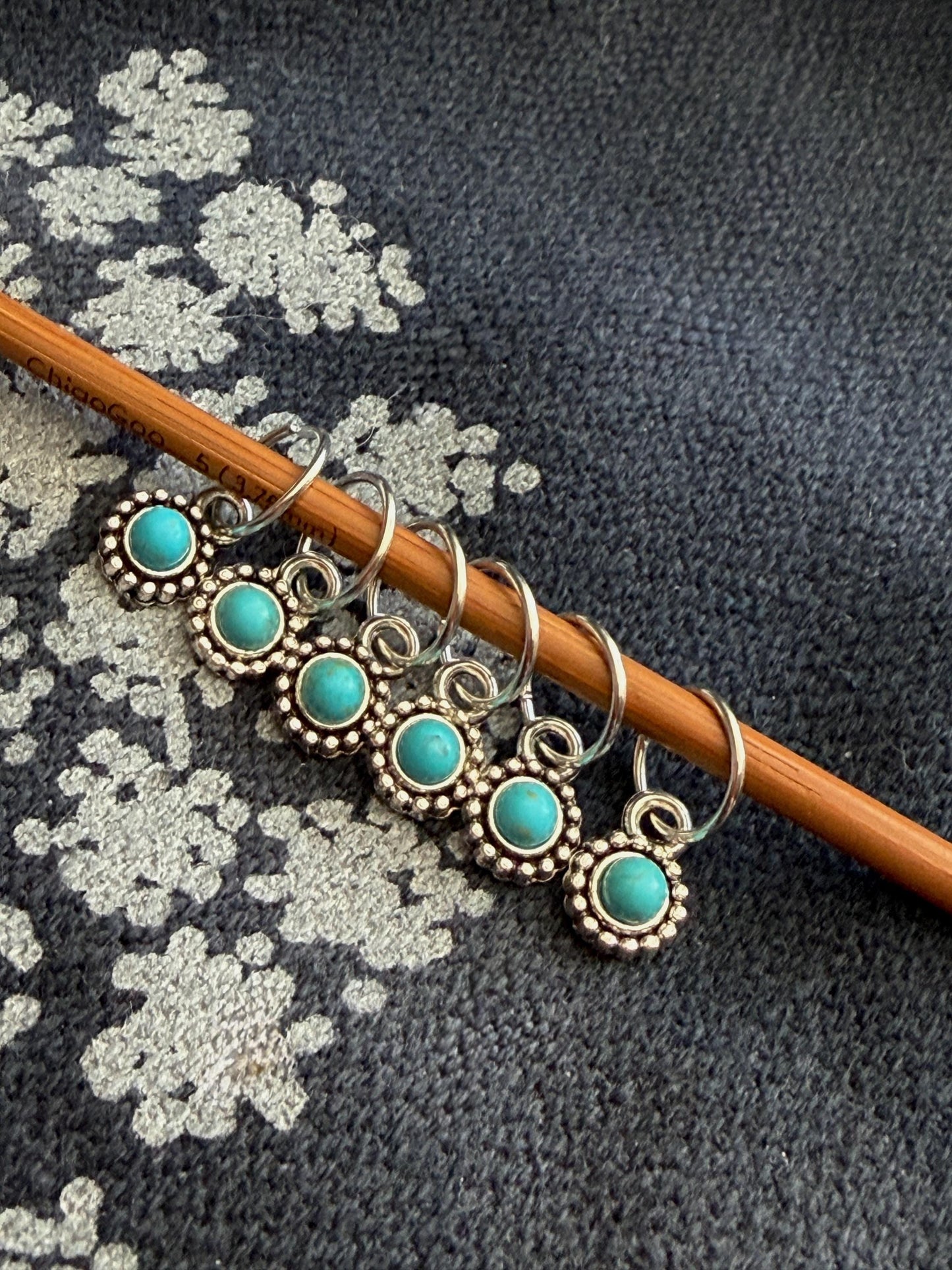 Turquoise Stitch Markers with Silver Backings | Set of 6 | Knitting Gift
