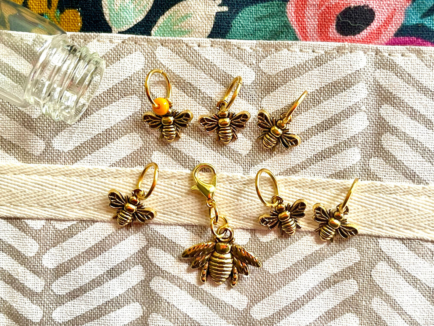 Gold Honeybee Stitch Markers with Progress Keeper, Knitting Notions