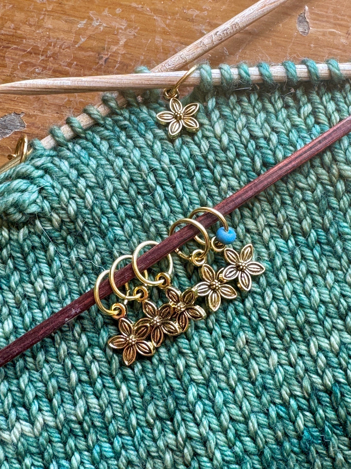 Antique Gold Flower Stitch Markers, Knitting Accessories, Set of 6