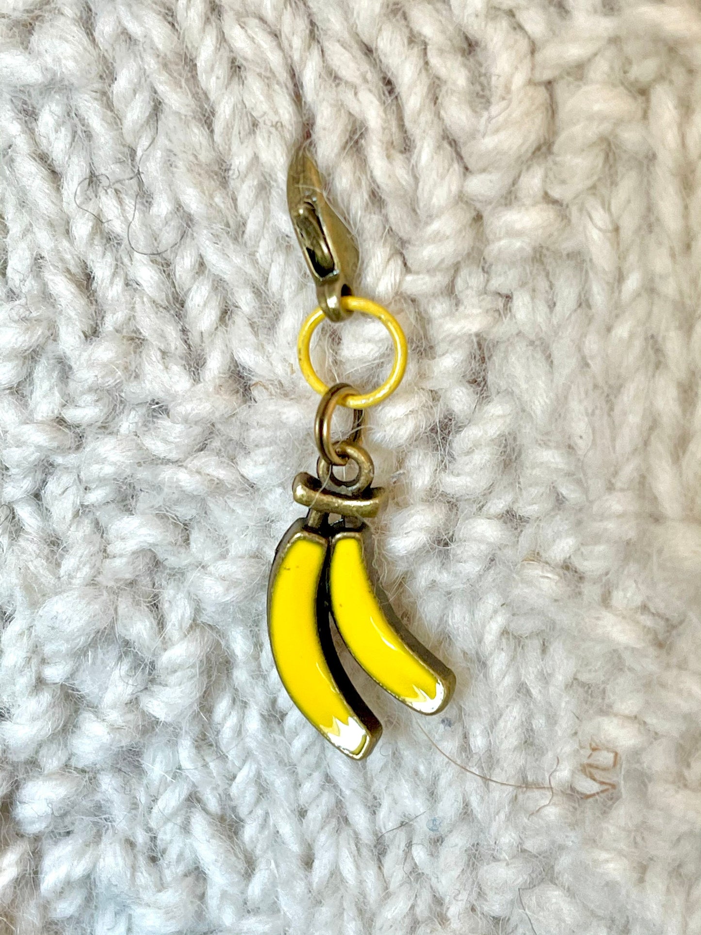 Banana Charm, Bronze Zipper Pull, Knitting Crochet Accessory