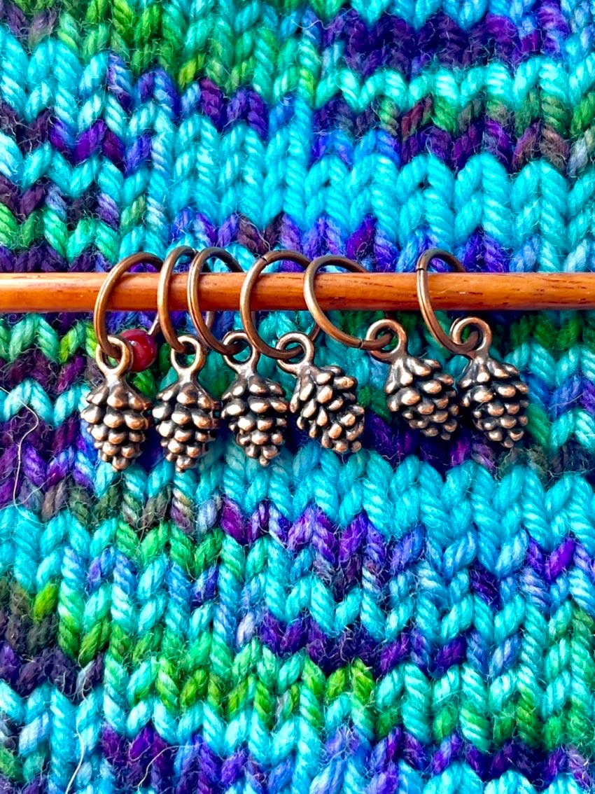 Antique Copper Pine Cone Stitch Markers, Knitting Accessories (Set of 6)