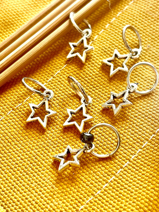 Silver Star Stitch Markers, Snag Free Knitting Accessories, Set of 6