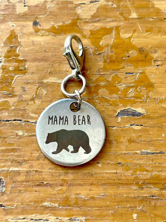 Mama Bear Charm Zipper Pull, Knitting Project Keeper
