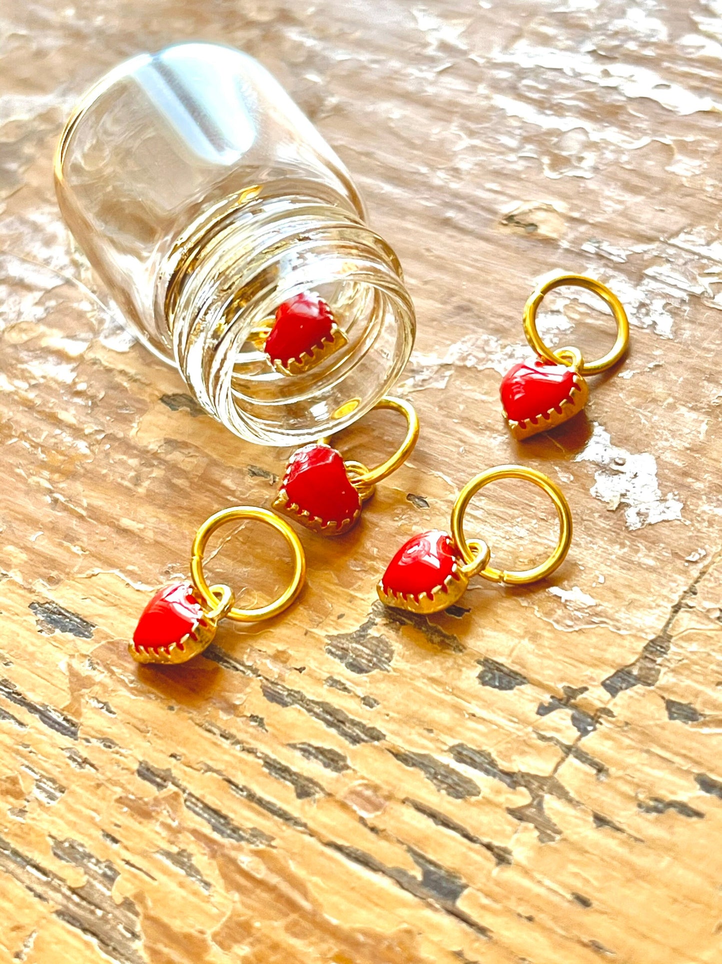 Red Heart Stitch Markers, Snagfree Knitting Rings in Glass Bottle