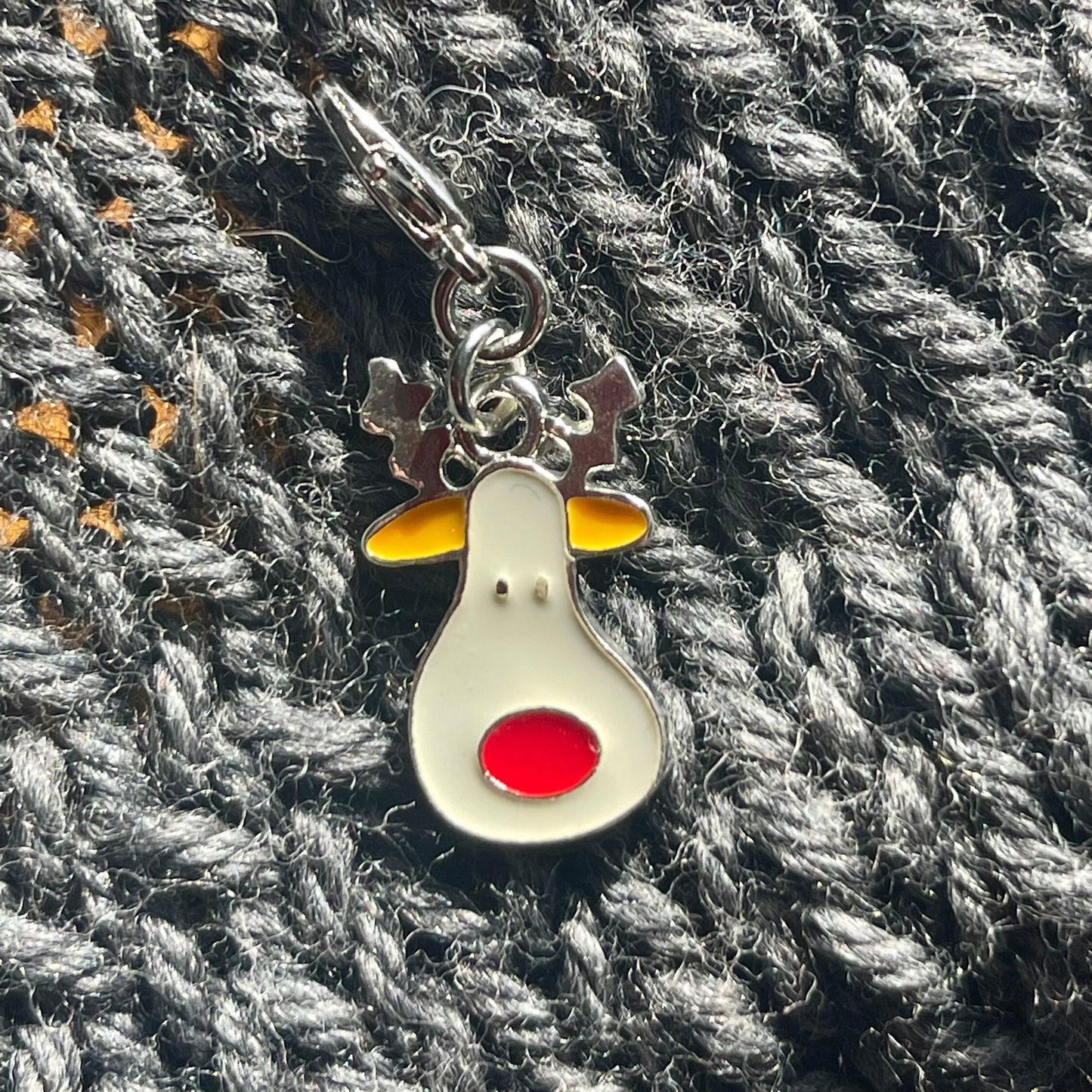 Reindeer Enamel Charm, Rudolph Zipper Pull, Knitting Crochet Progress Keeper
