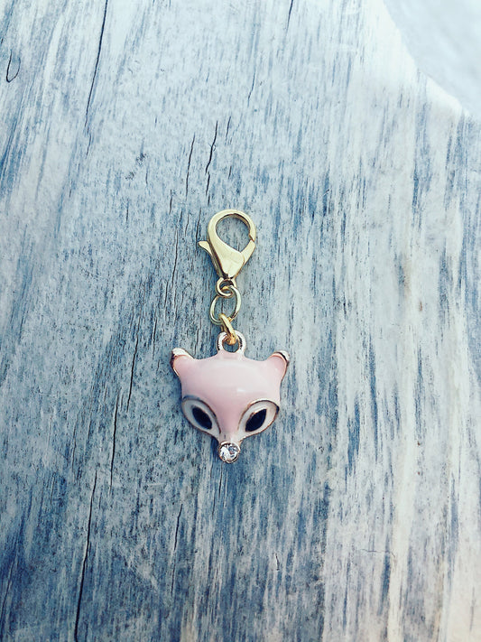Pink Fox Charm Progress Marker, Gift for Knitters, Yarn Accessories, Knitting Ideas Notions