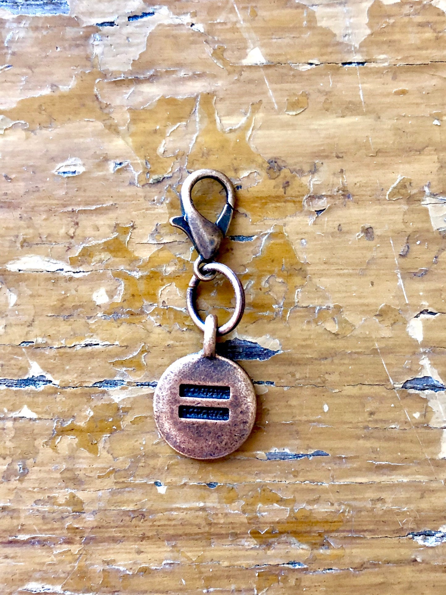 Equality Sign Charm, TierraCast Antique Copper Progress Keeper, LGBTQ Pride Zipper Pull