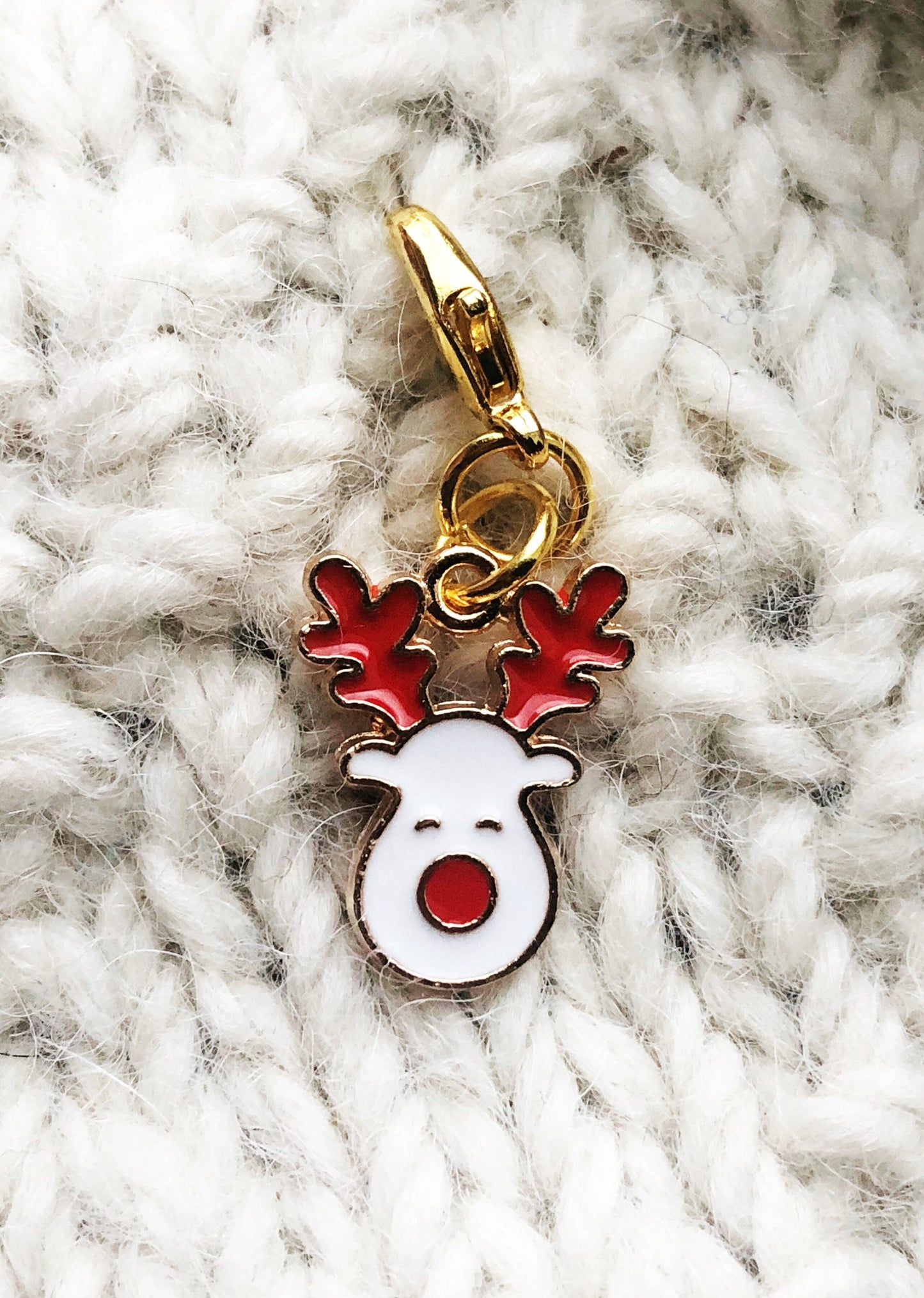Reindeer Charm with Lobster Clasp, Christmas Knitting Crochet Project Keeper