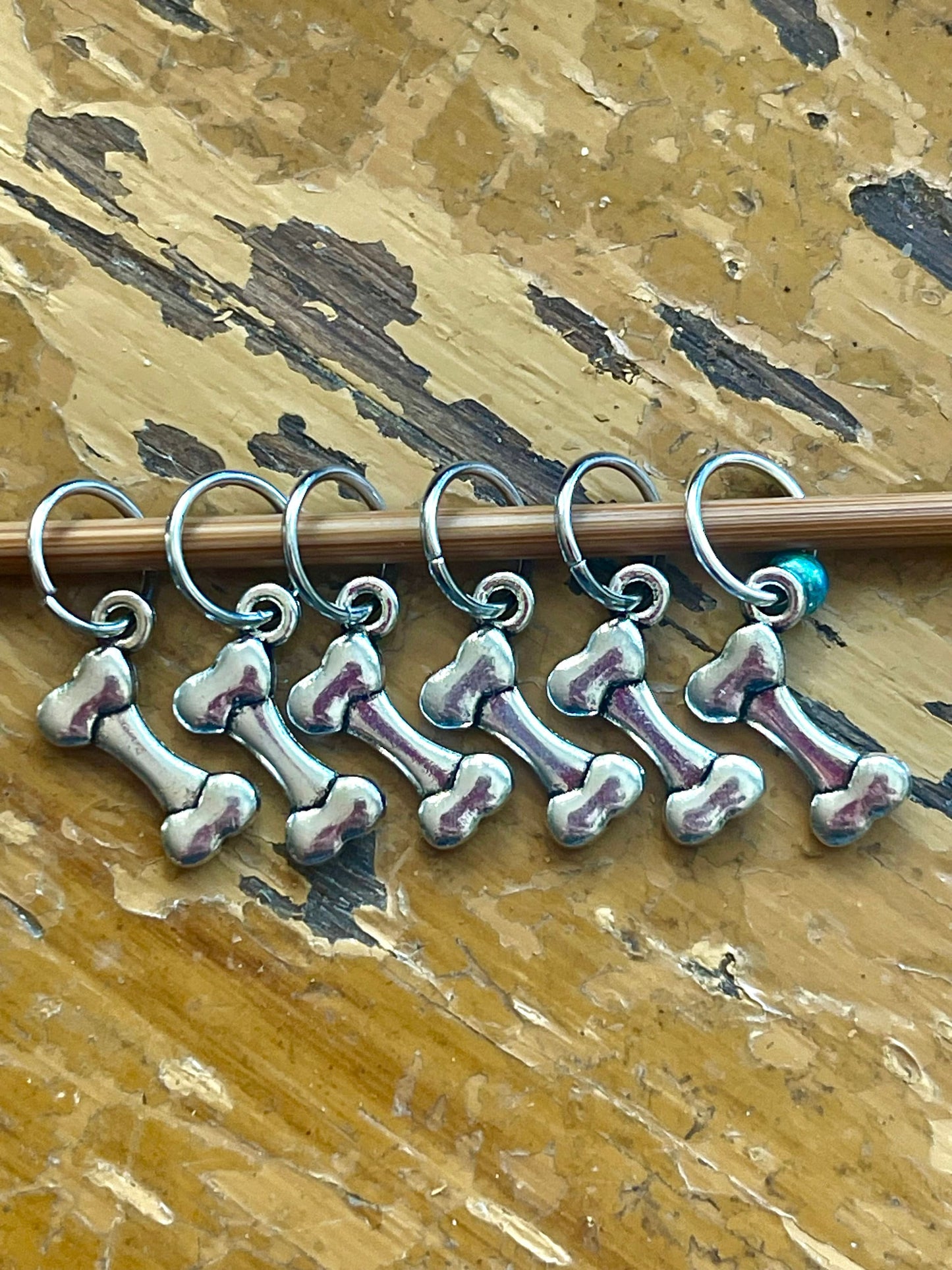 Silver Dog Bone Stitch Markers, Snagless Knit Notions, Set of 6