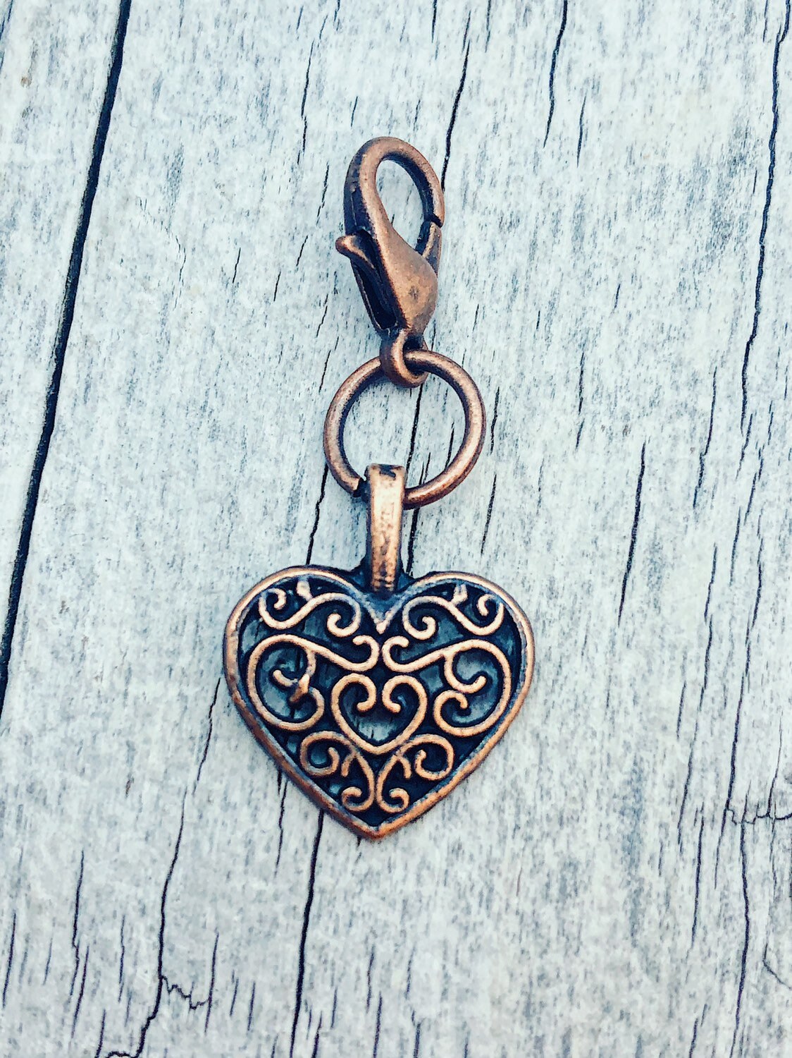 Copper Heart Progress Keeper, Knitting Crochet Stitch Marker