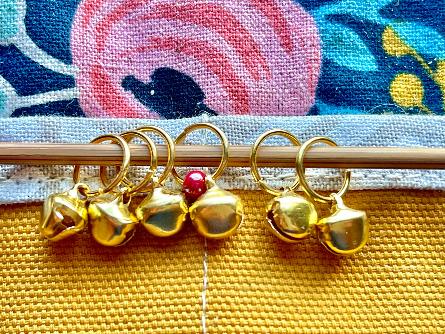 Gold Jingle Bells Stitch Markers, Knitting Notions