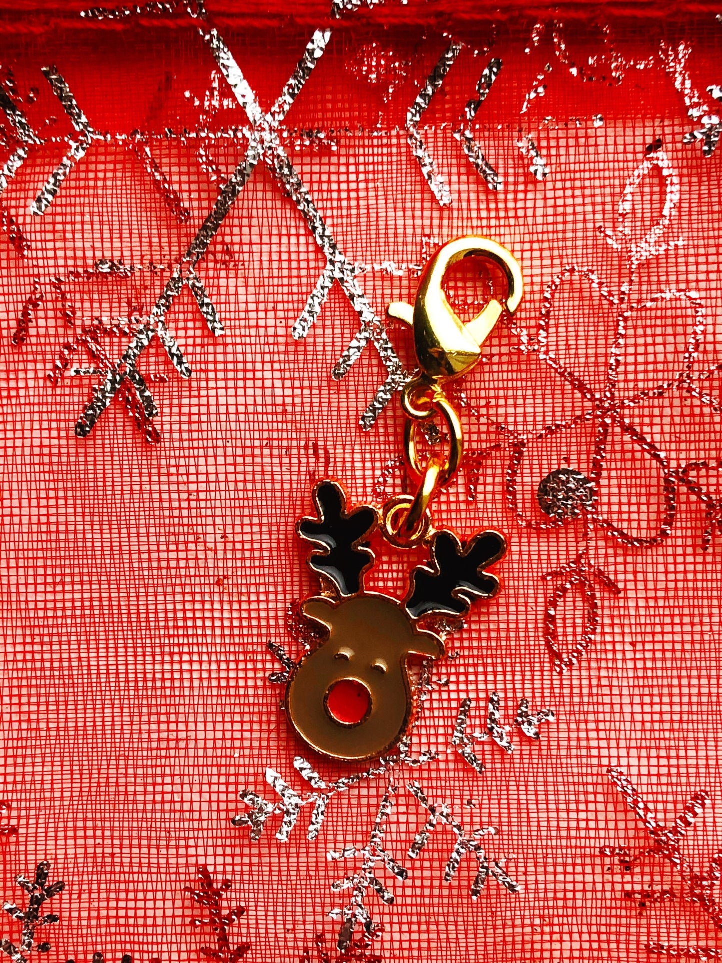 Reindeer Charm with Lobster Clasp, Christmas Knitting Crochet Project Keeper