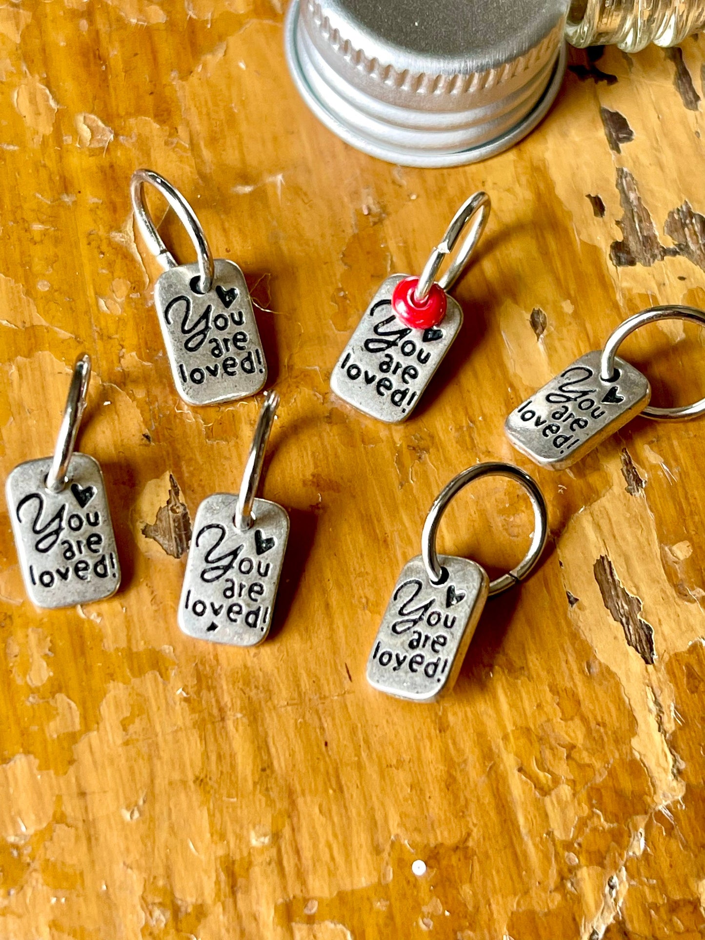 You Are Loved Stitch Markers, Snagfree Knitting Notions, Fits US11 Needles