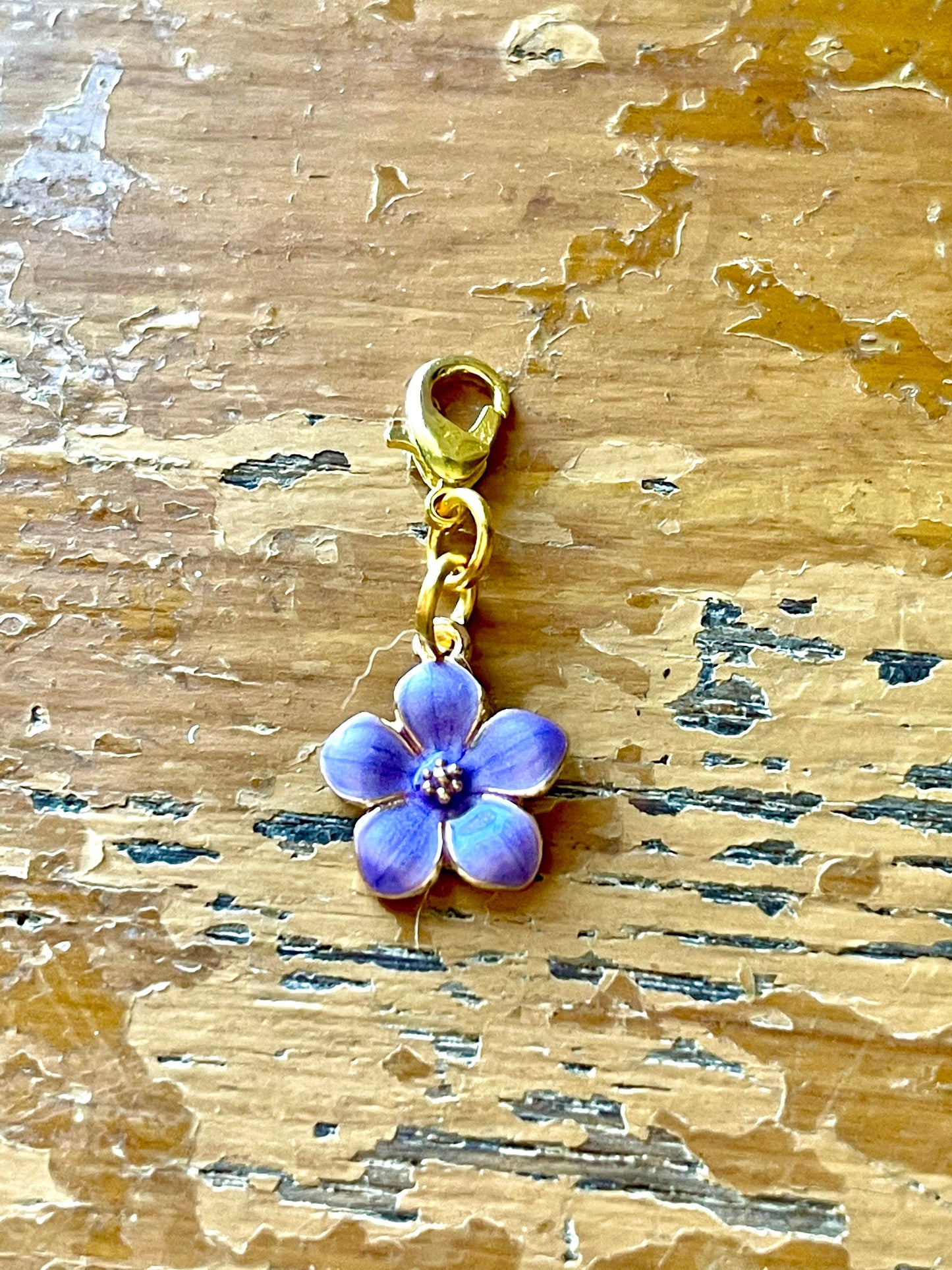 Purple Enamel Flower Stitch Marker, Gold Clasp, Knit Accessory