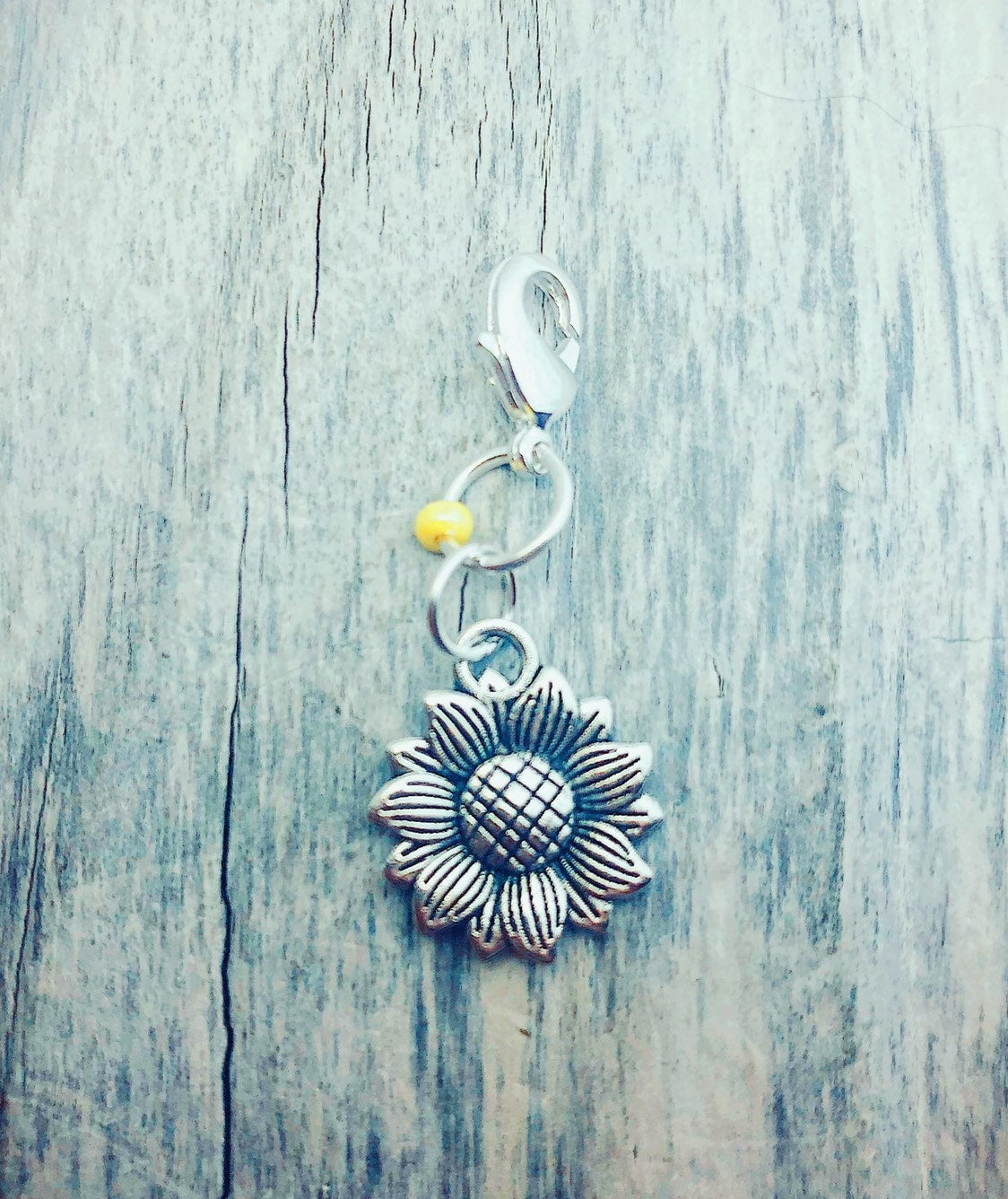 Silver Sunflower Progress Keeper, Knitting Crochet Stitch Marker