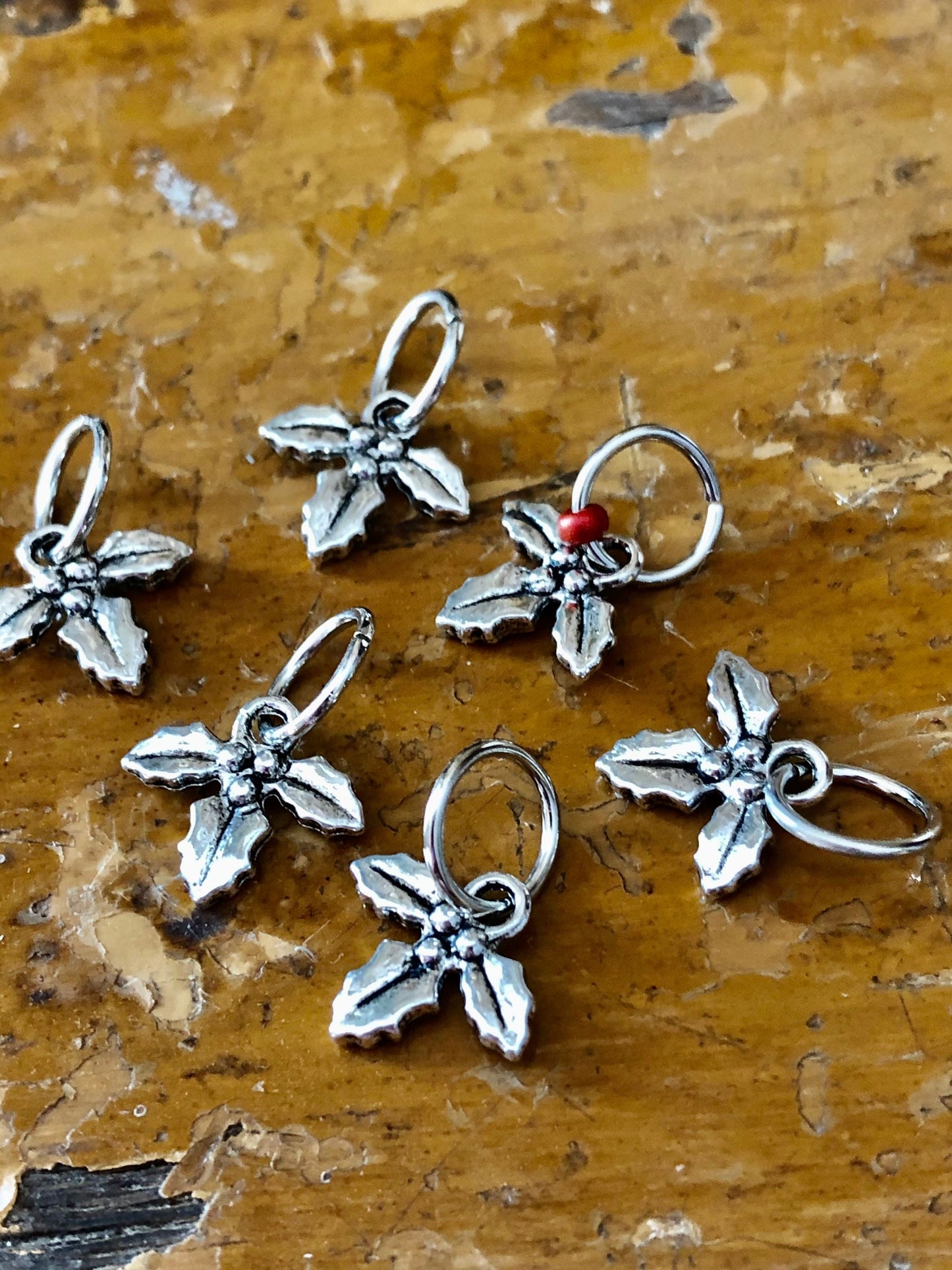 Holly Leaves Snagless Stitch Markers, Knitting Notions, Gifts for Knitters, Knit Markers, Yarn Jewelry