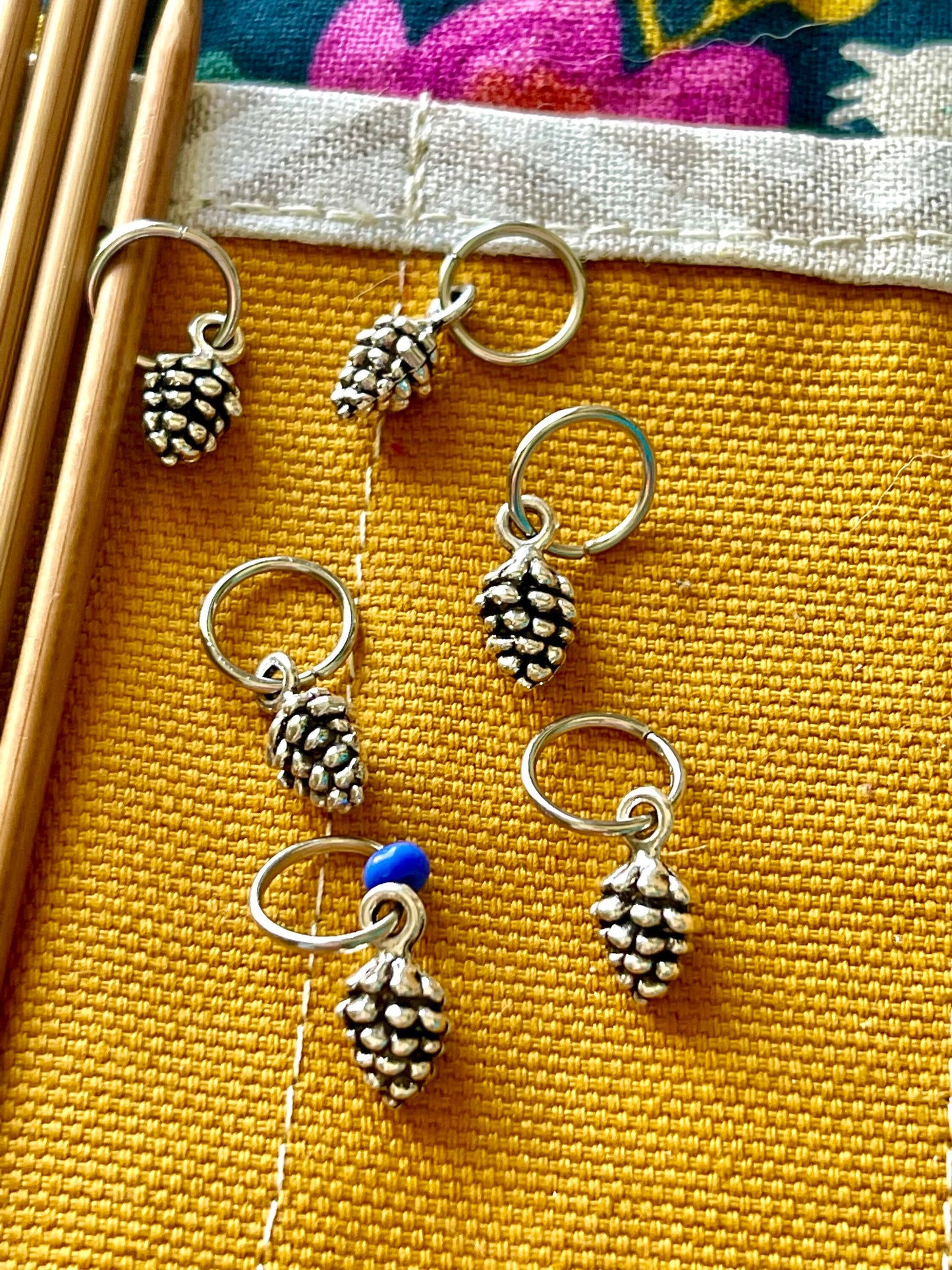 Silver Pine Cone Stitch Markers, Knitting Accessories, Set of 6