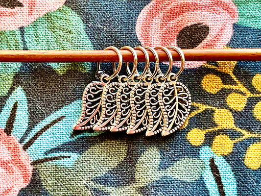 Silver Leaf Stitch Markers, Knitting Needle Accessories