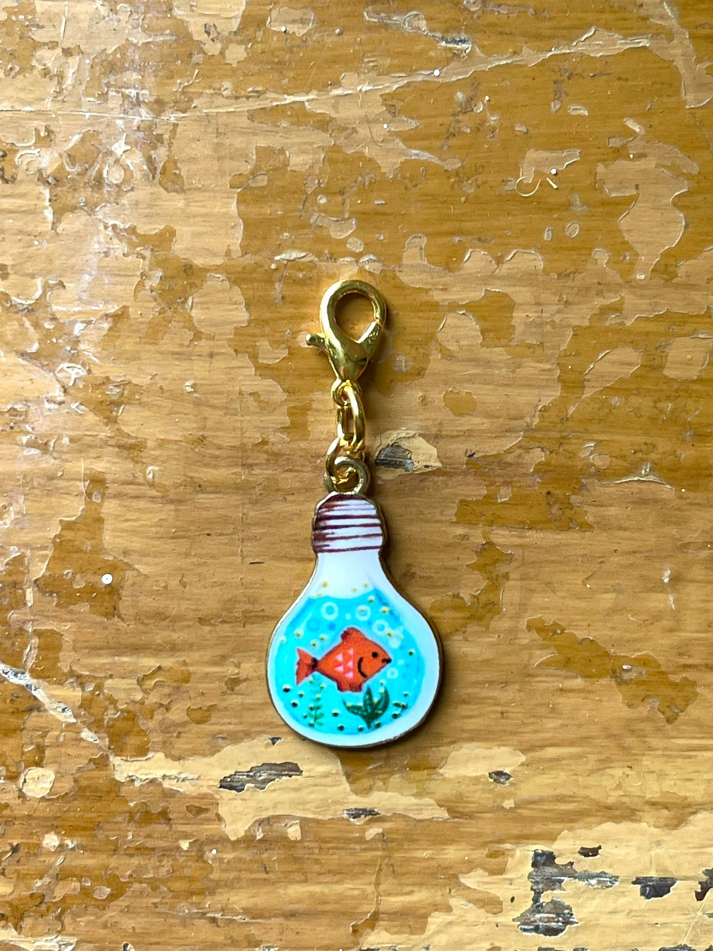 Goldfish Lightbulb Zipper Pull, Stitch Marker, Knitting Crochet Accessory, Progress Keeper, Yarn Jewelry
