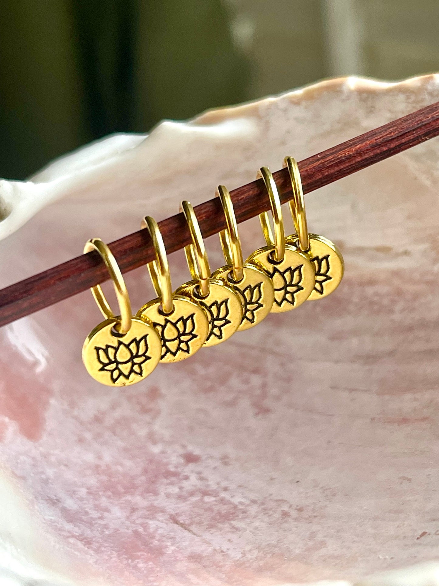 Lotus Gold Stitch Markers, Knitting Notions, Set of 6