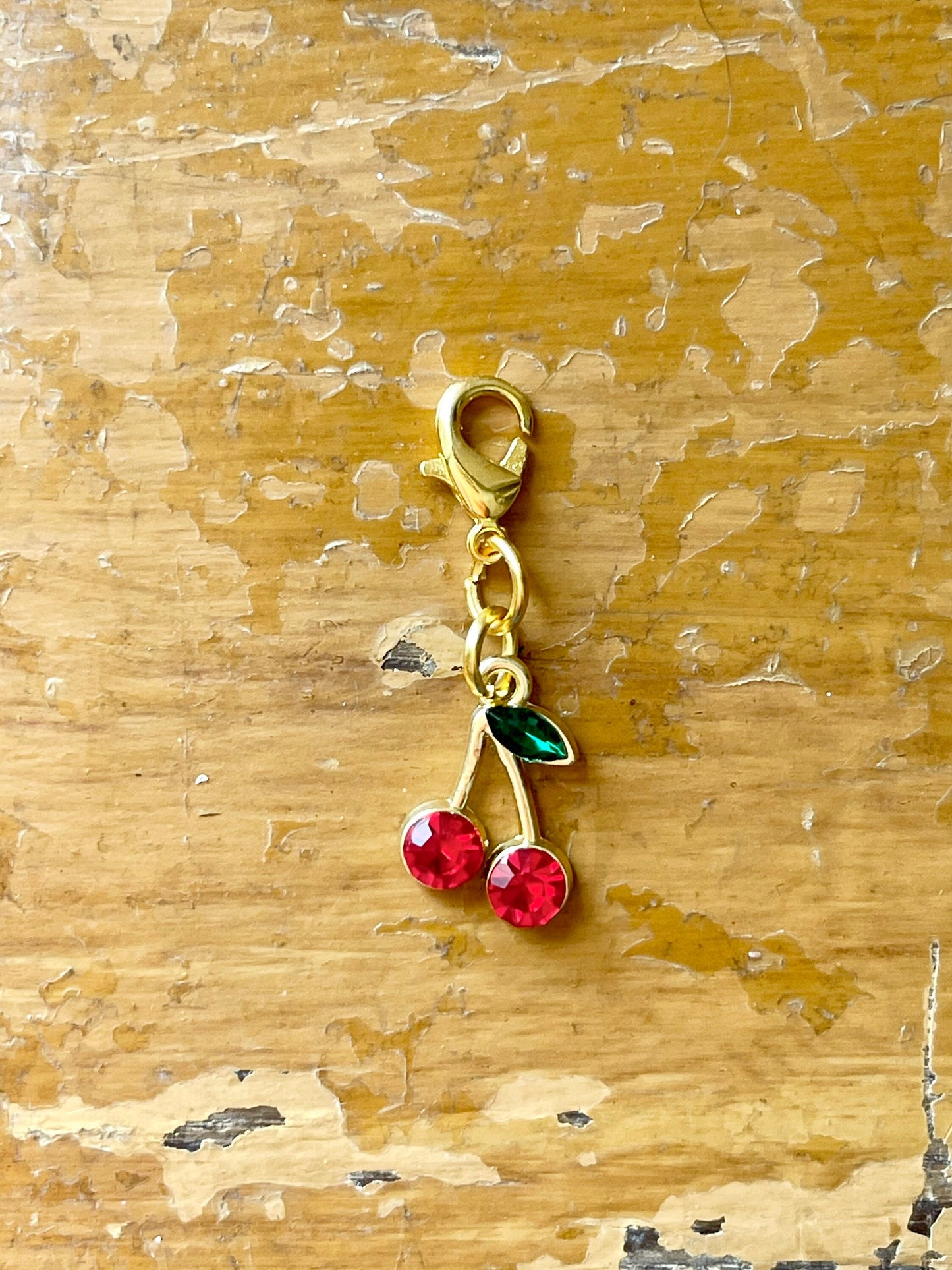 Dangling Cherries Knitting Progress Marker, Zipper Pull