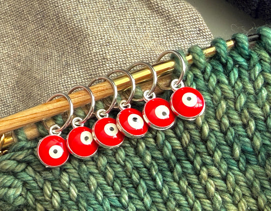 Red Evil Eye Snagless Stitch Markers, Snag Free Knitting, Knitter Progress Keepers, Yarn Jewelry