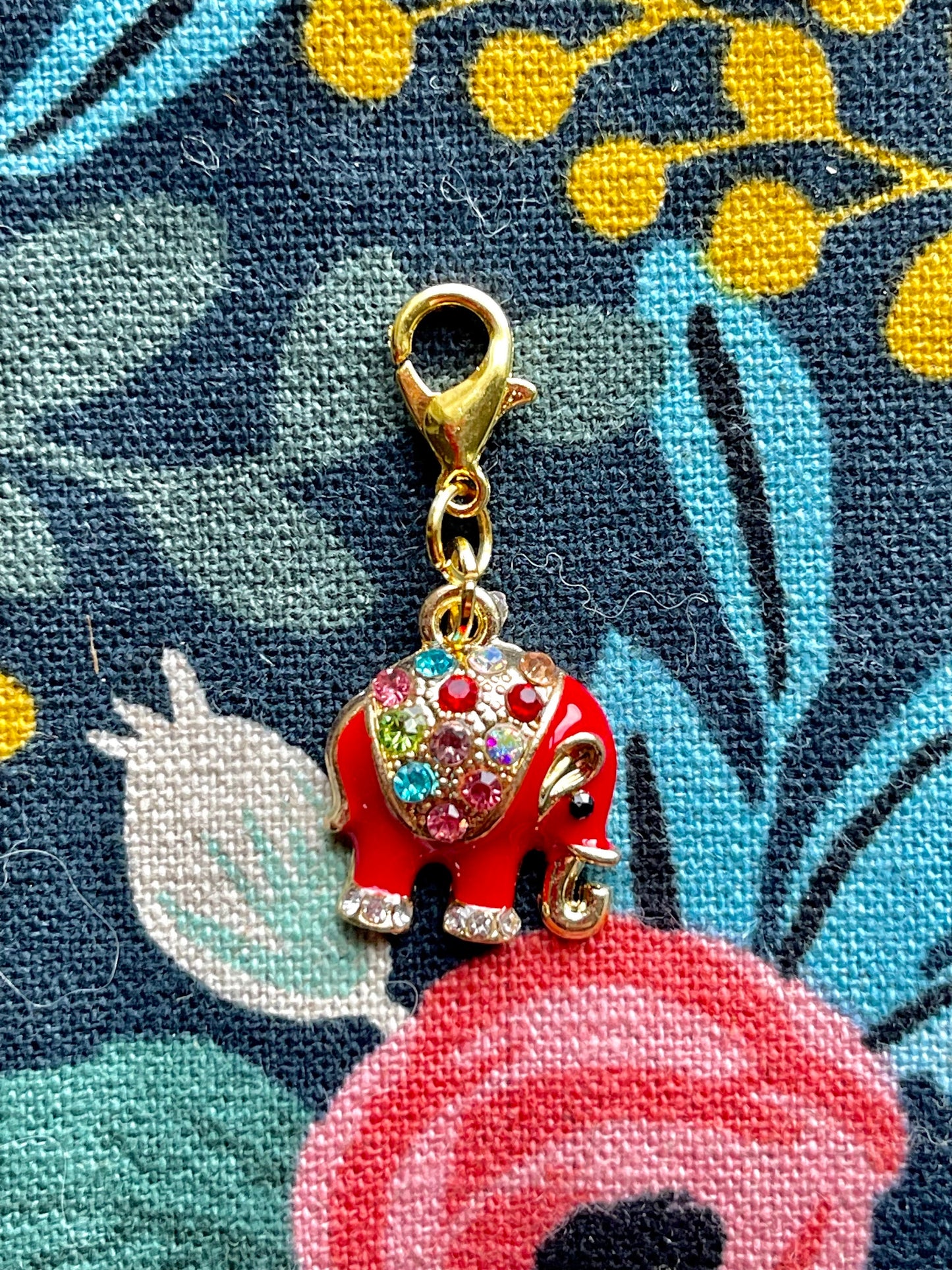 Rhinestone Elephant Zipper Pull, Knitting Crochet Progress Keeper