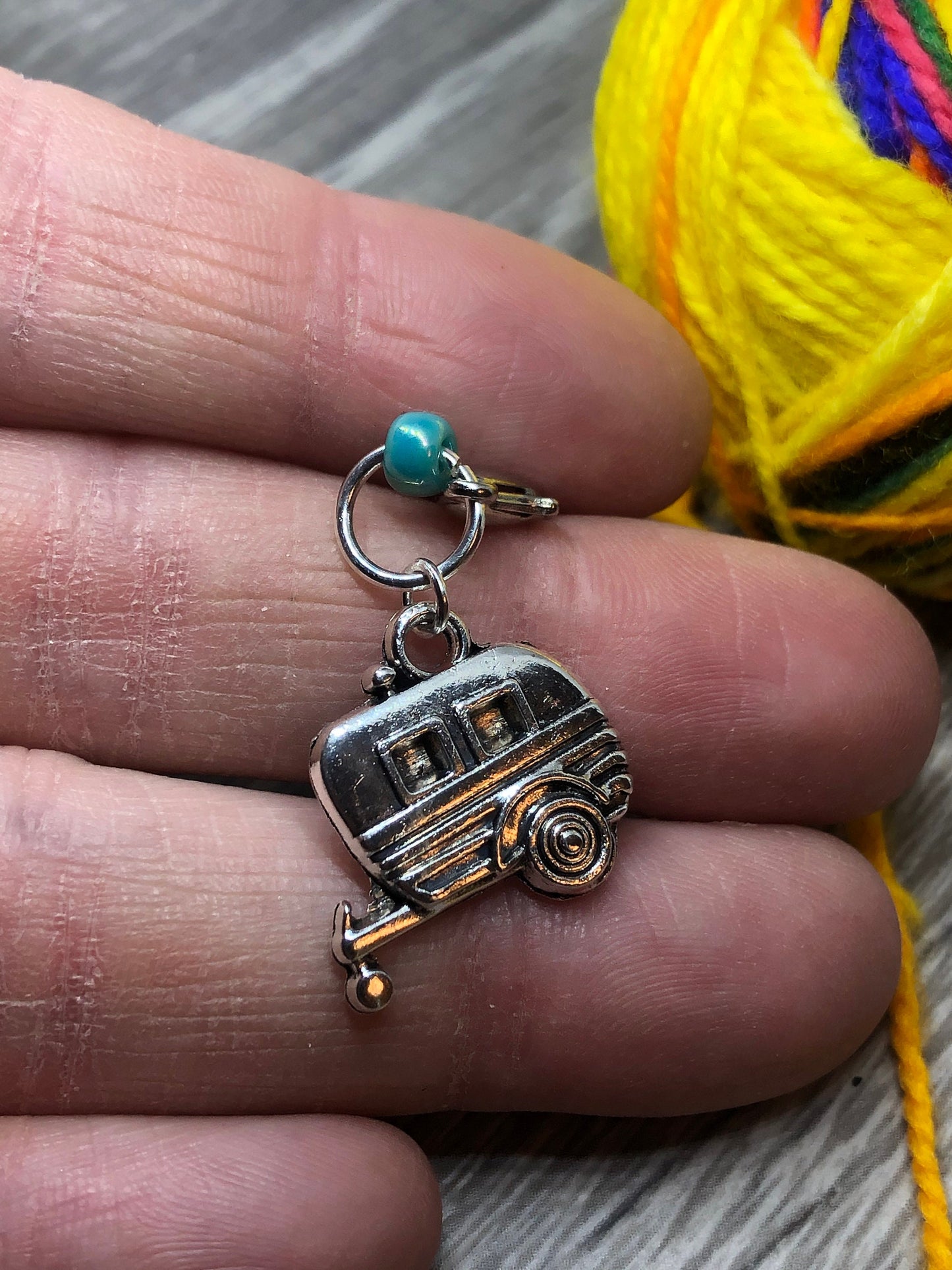 Silver Camper Van Charm, Stitch/Crochet Marker