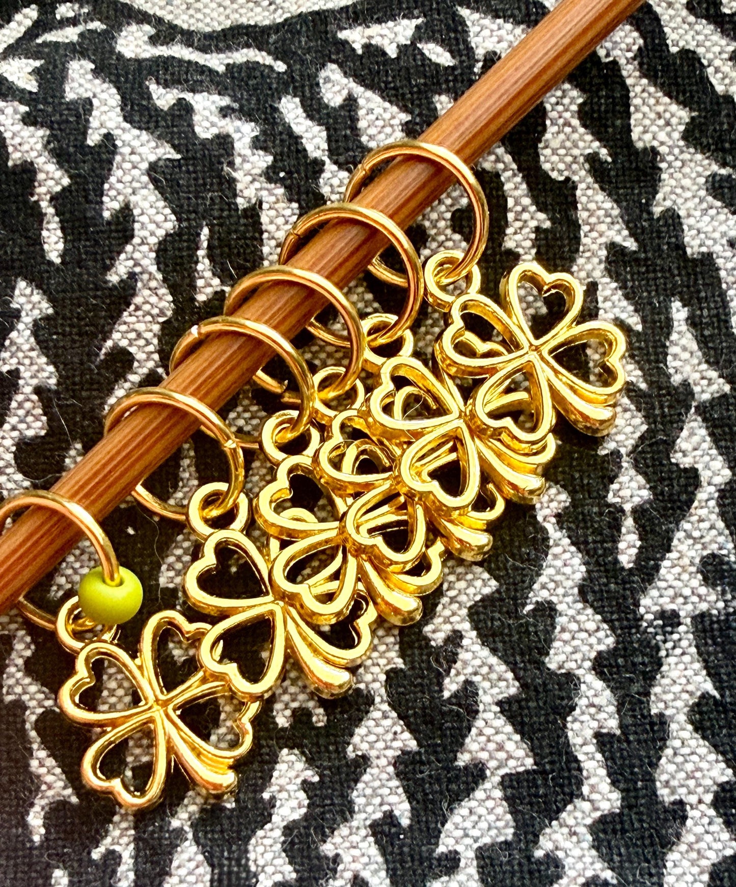 Gold Four Leaf Clovers Stitch Markers, Snag Free Knitting Accessories, Set of 6