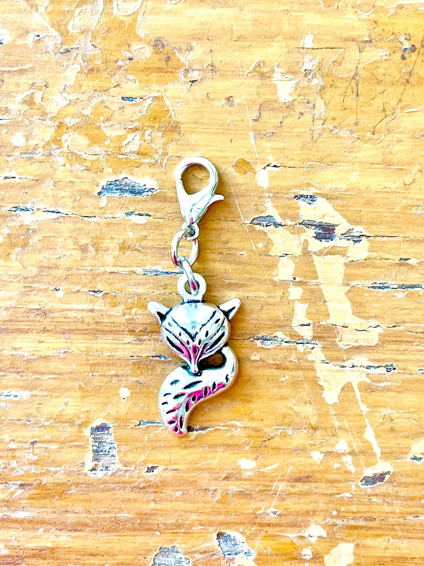 Silver Fox Charm, Zipper Pull, Knitting Progress Keeper