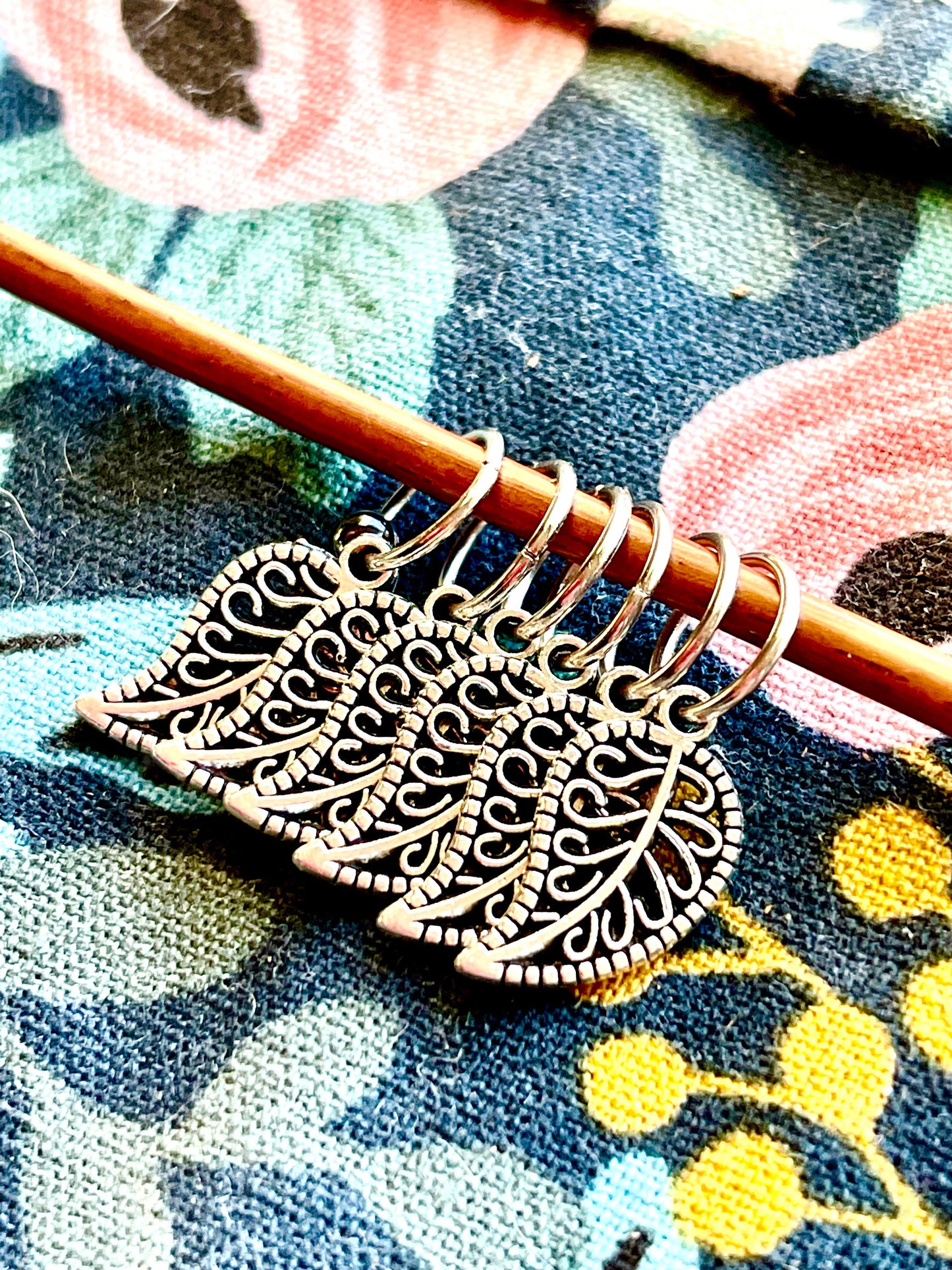 Silver Leaf Stitch Markers, Knitting Needle Accessories