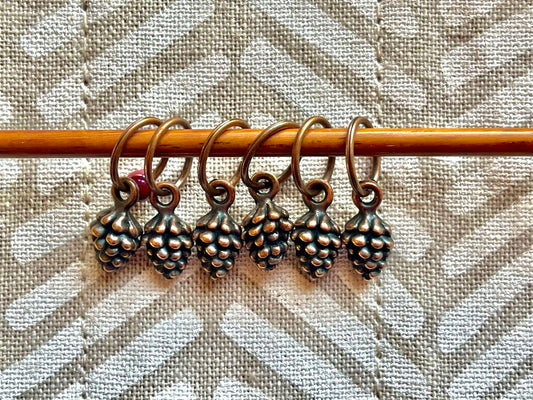 Antique Copper Pine Cone Stitch Markers, Knitting Accessories (Set of 6)