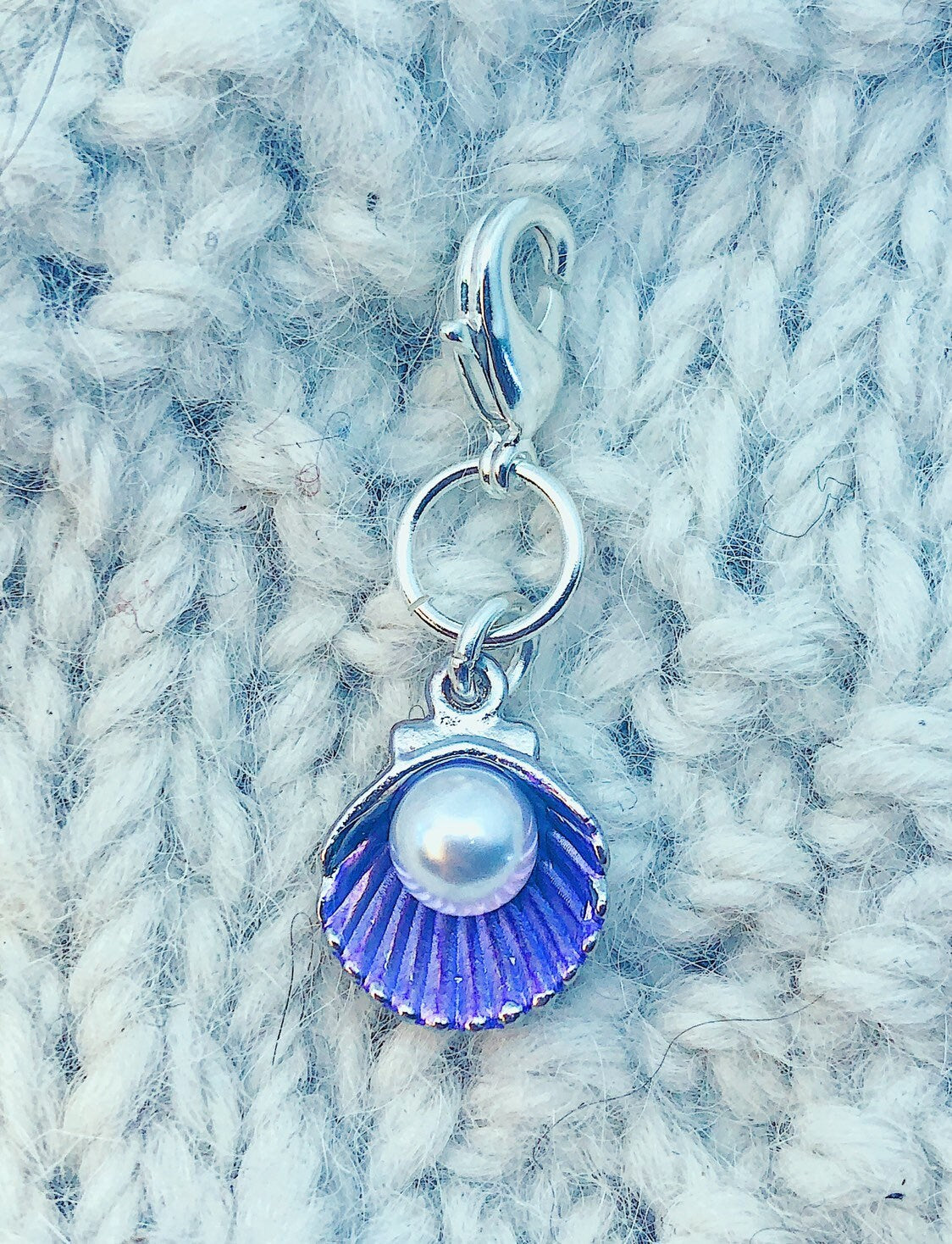 Aqua Shell Progress Keeper, Imitation Pearl, Crochet Stitch Marker