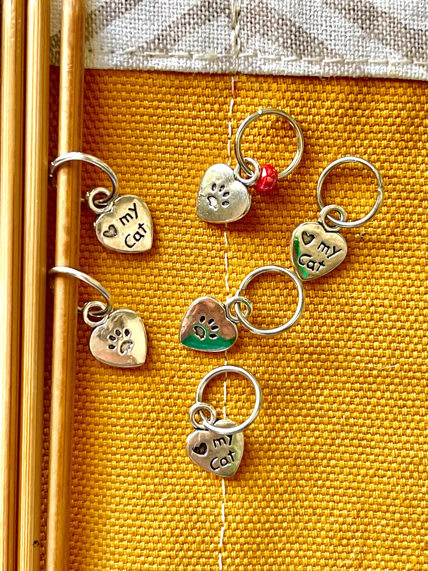 Cat Stitch Markers, Paw & I Love My Cat, Snag Free Knitting Accessories