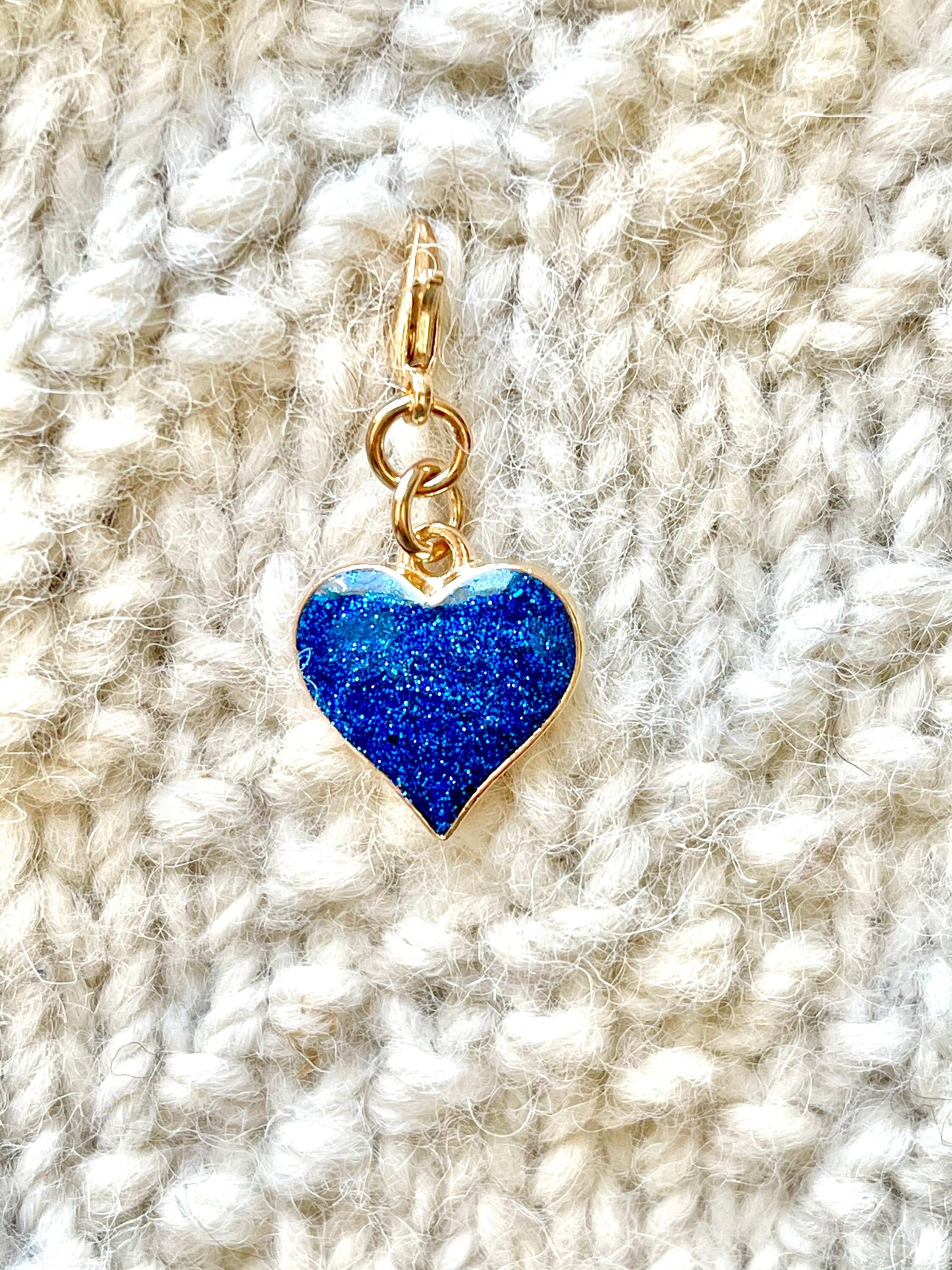 Blue Glitter Heart Progress Keeper, Knitting Crochet Gift