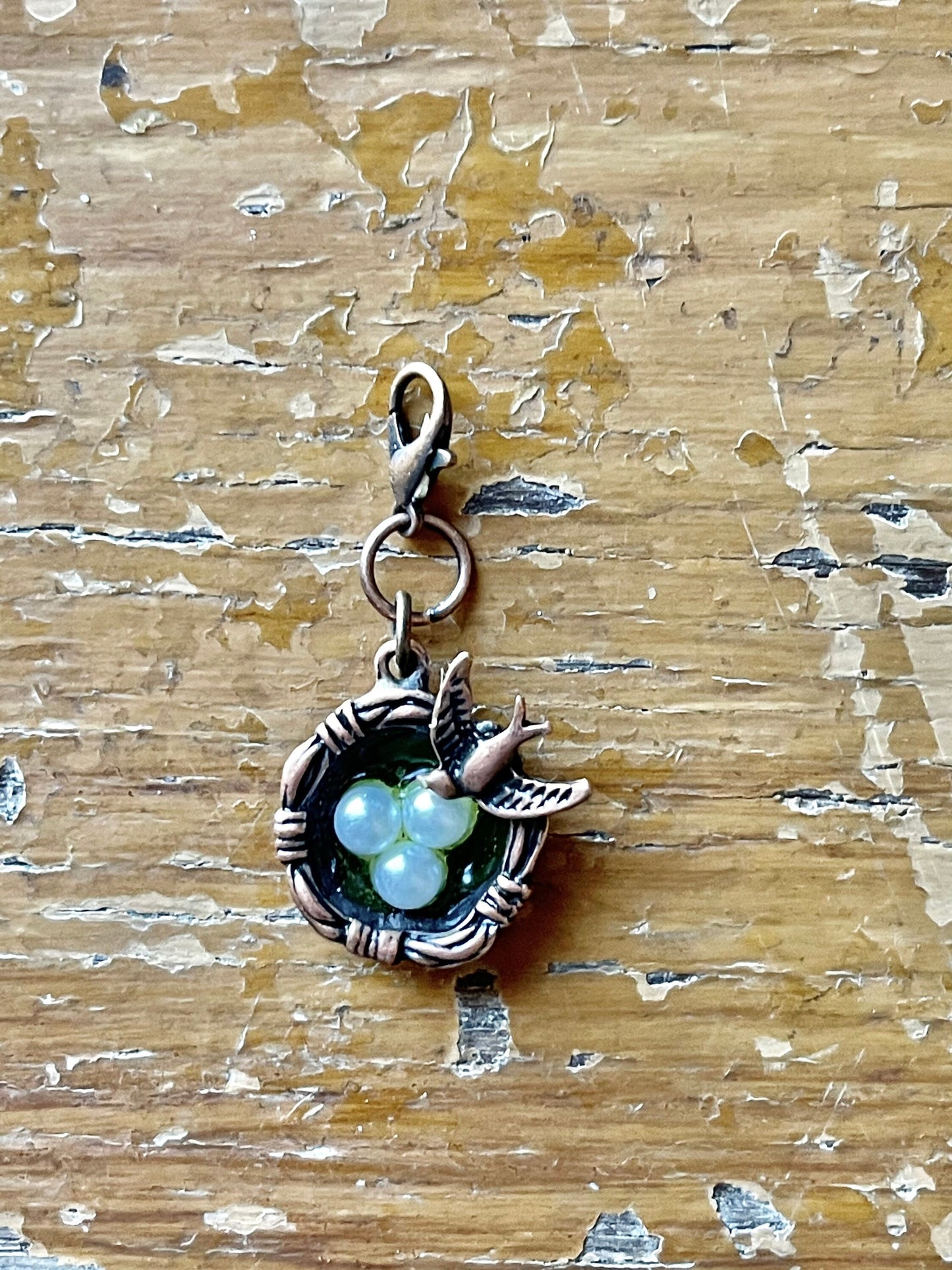 Antique Copper Bird Nest Progress Marker, Knitting Crochet Accessory