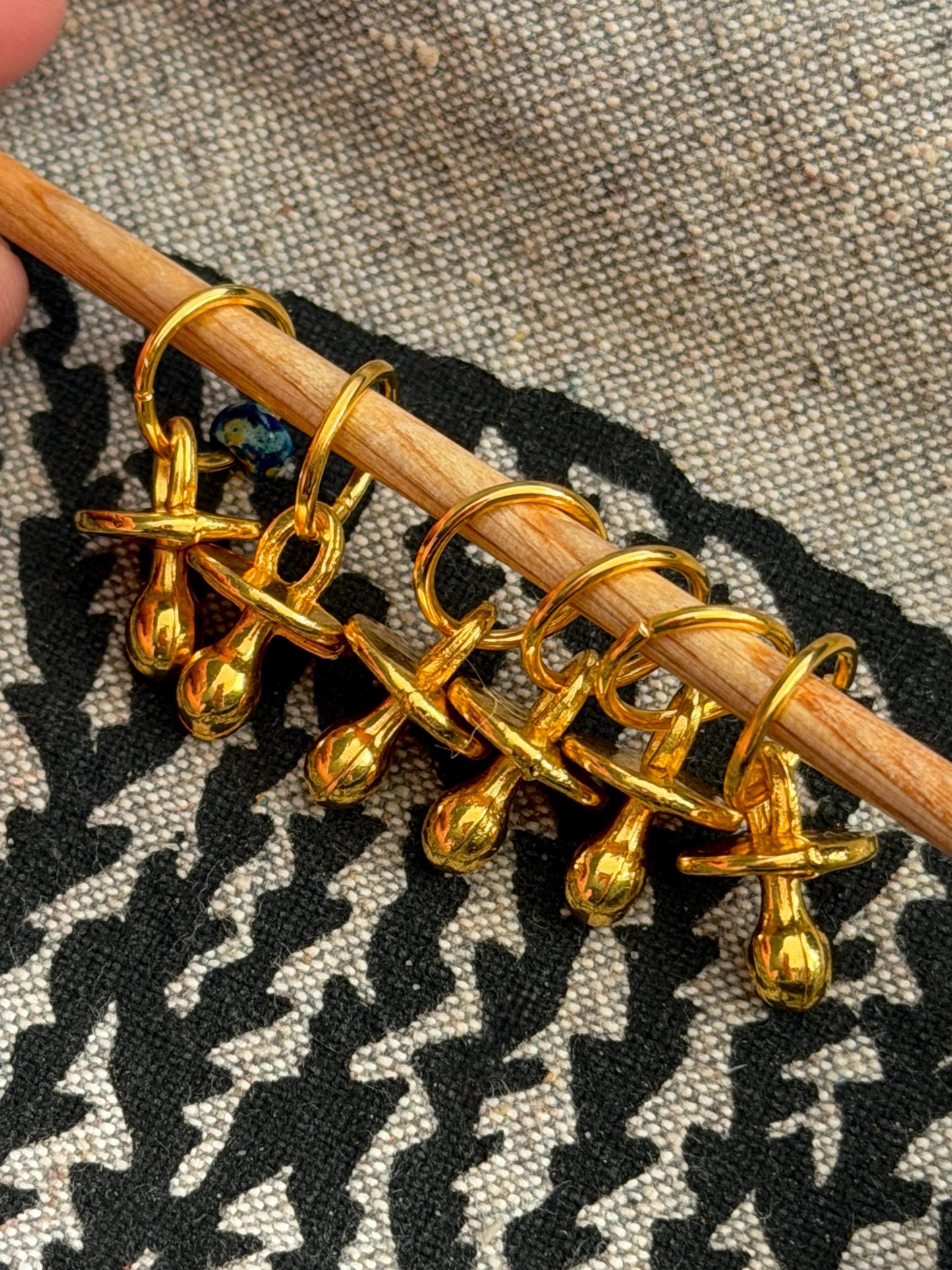 Gold Pacifier Stitch Markers, Snag Free Knitting Notions, Set of 6