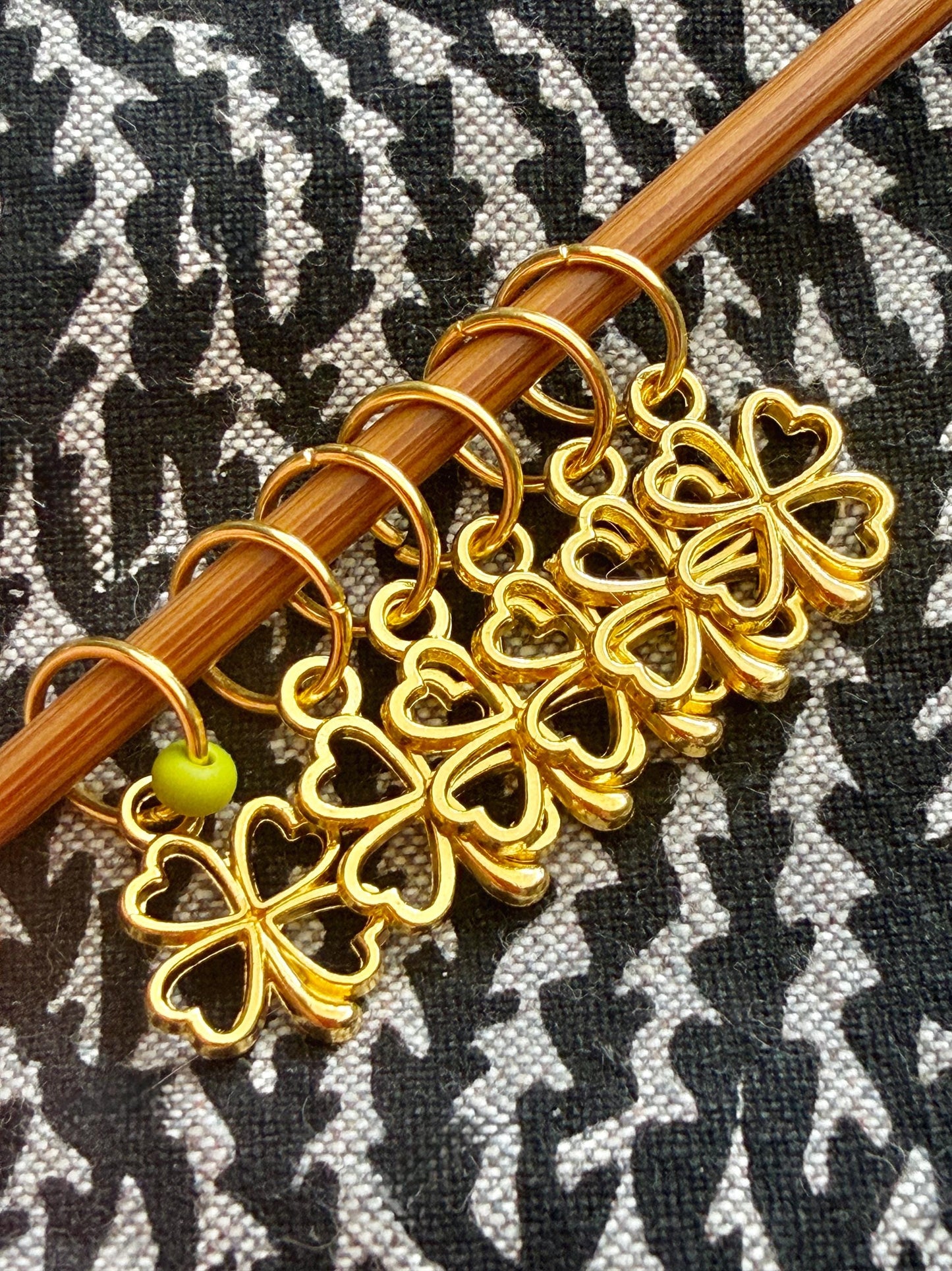 Gold Four Leaf Clovers Stitch Markers, Snag Free Knitting Accessories, Set of 6