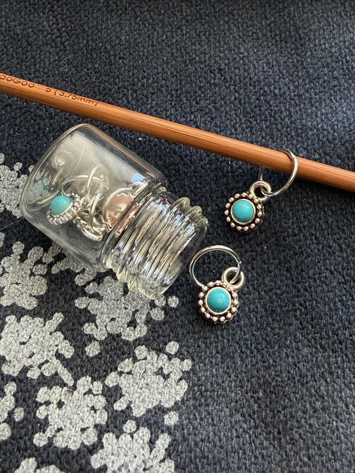 Turquoise Stitch Markers with Silver Backings | Set of 6 | Knitting Gift