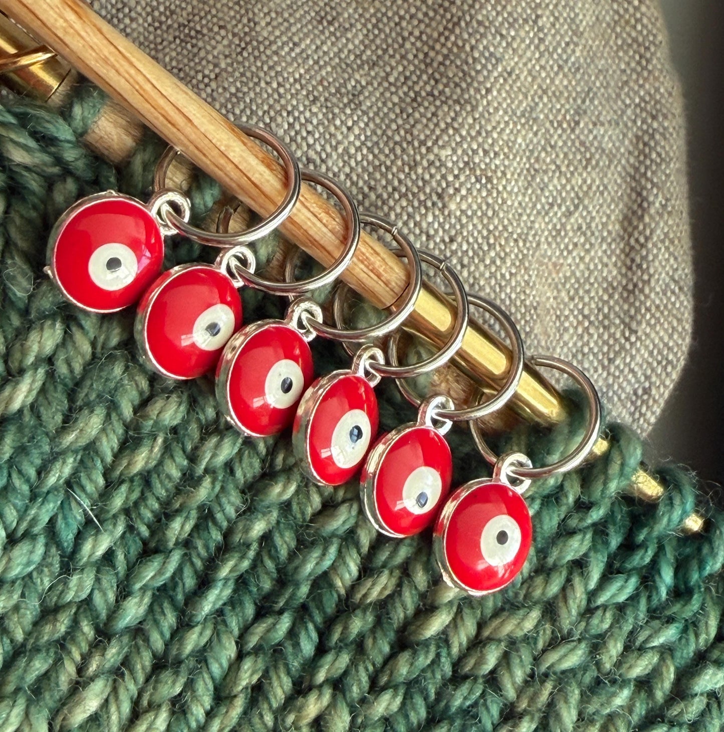 Red Evil Eye Snagless Stitch Markers, Snag Free Knitting, Knitter Progress Keepers, Yarn Jewelry