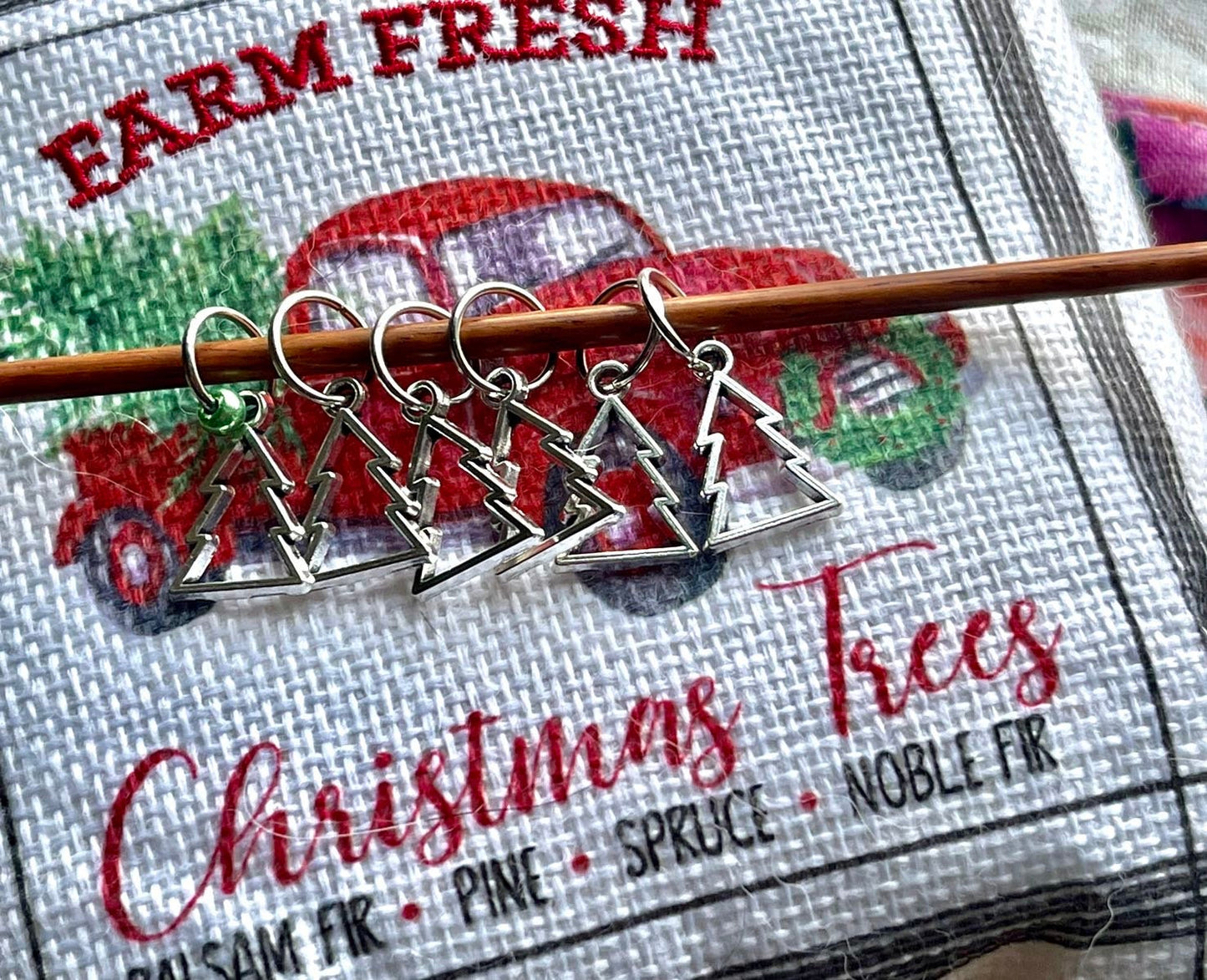 Silver Christmas Tree Knitting Stitch Markers, Set of 6